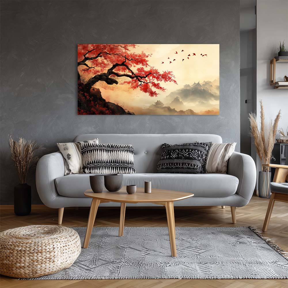 Beige Oriental Birds Canvas Wall Art
