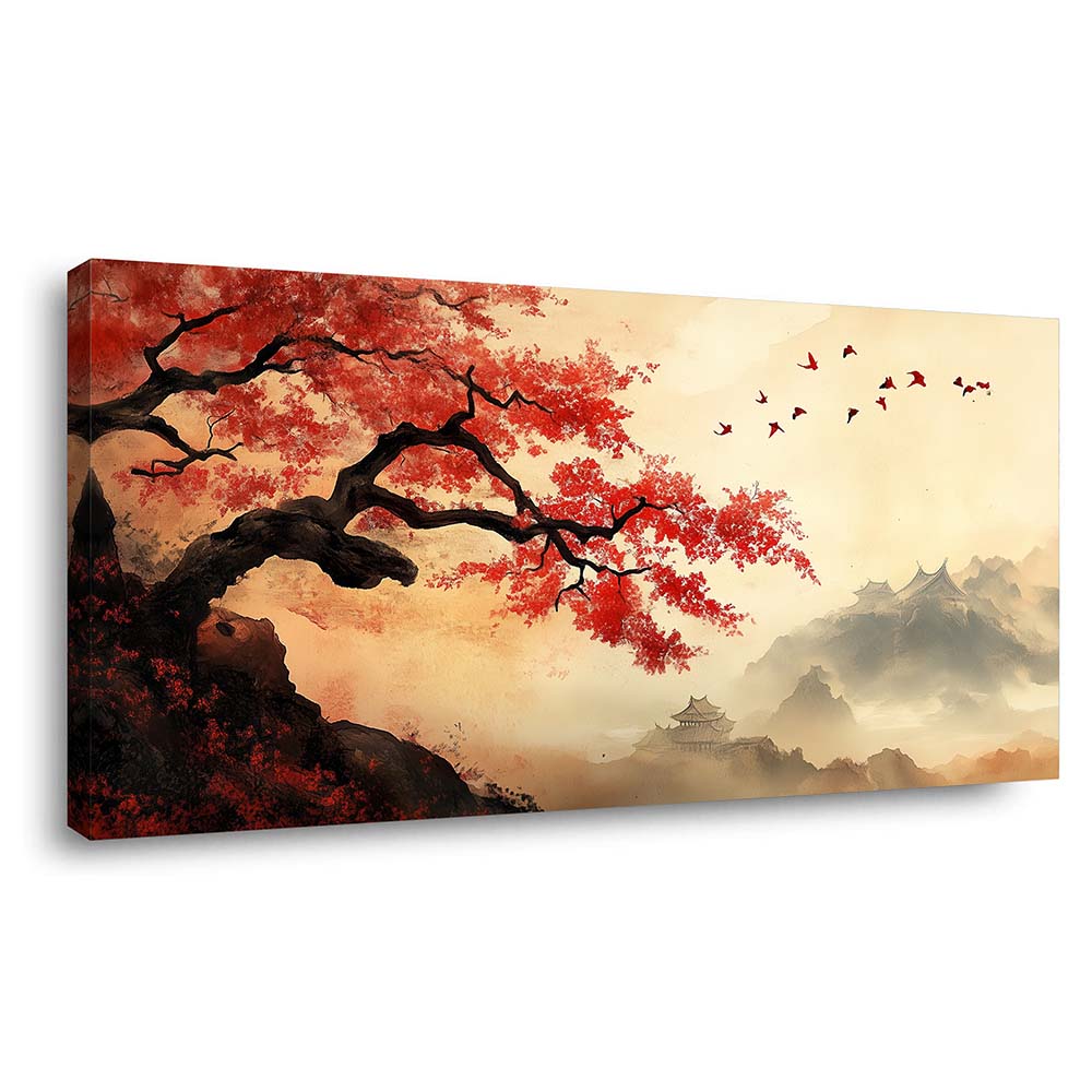 Beige oriental birds canvas wall art