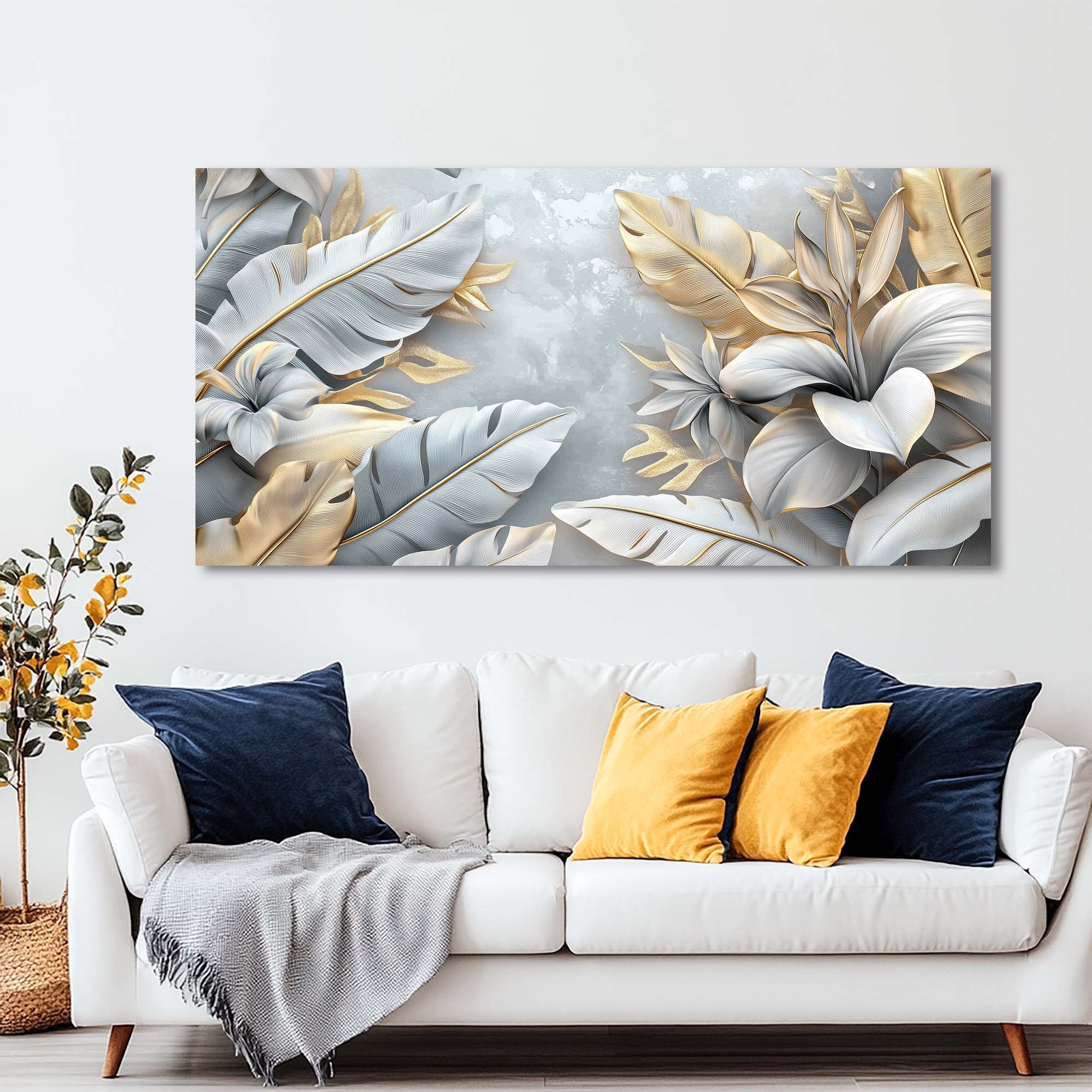 Silver Gray Tropical Nature Canvas Wall Art for Living Room Prints Artwork Bedroom Office Decor
