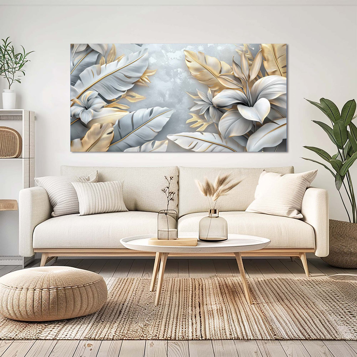 Silver Gray Tropical Nature Canvas Wall Art for Living Room Prints Artwork Bedroom Office Decor