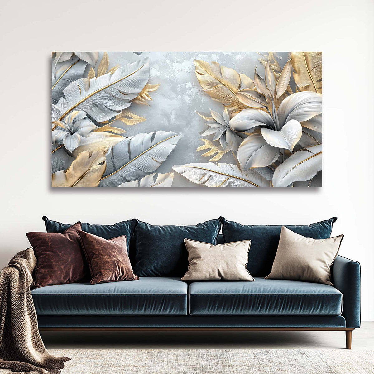 Silver Gray Tropical Nature Canvas Wall Art for Living Room Prints Artwork Bedroom Office Decor