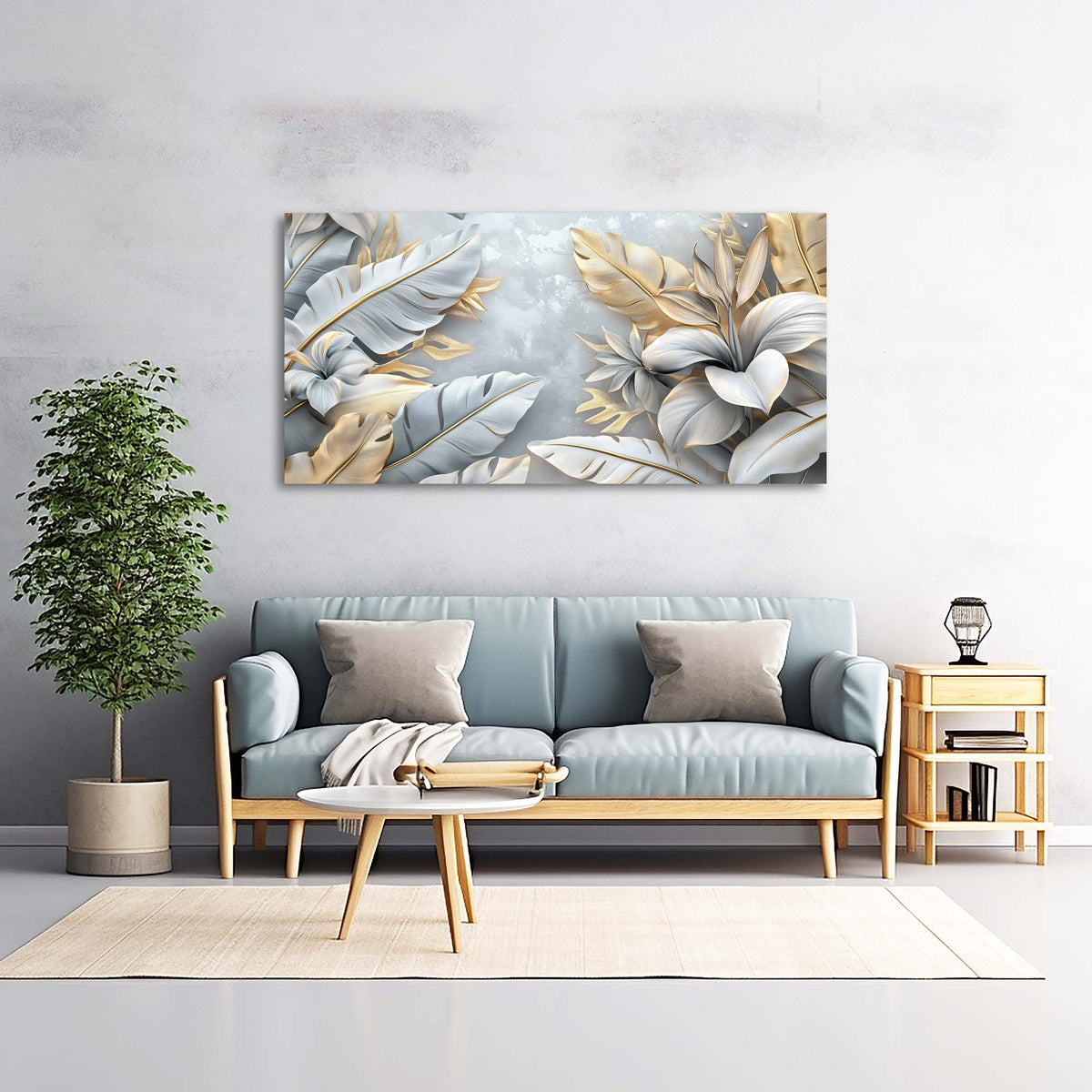 Silver Gray Tropical Nature Canvas Wall Art for Living Room Prints Artwork Bedroom Office Decor