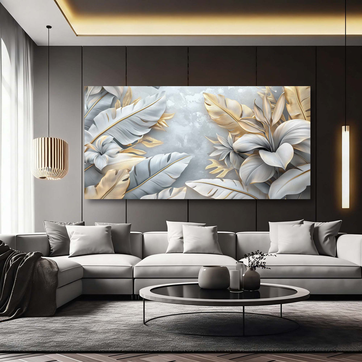 Silver Gray Tropical Nature Canvas Wall Art for Living Room Prints Artwork Bedroom Office Decor