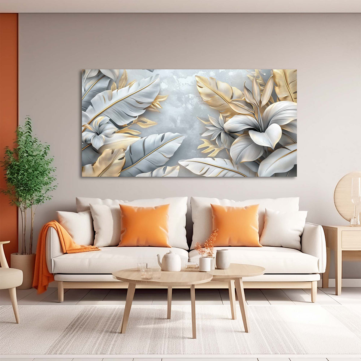 Silver Gray Tropical Nature Canvas Wall Art for Living Room Prints Artwork Bedroom Office Decor