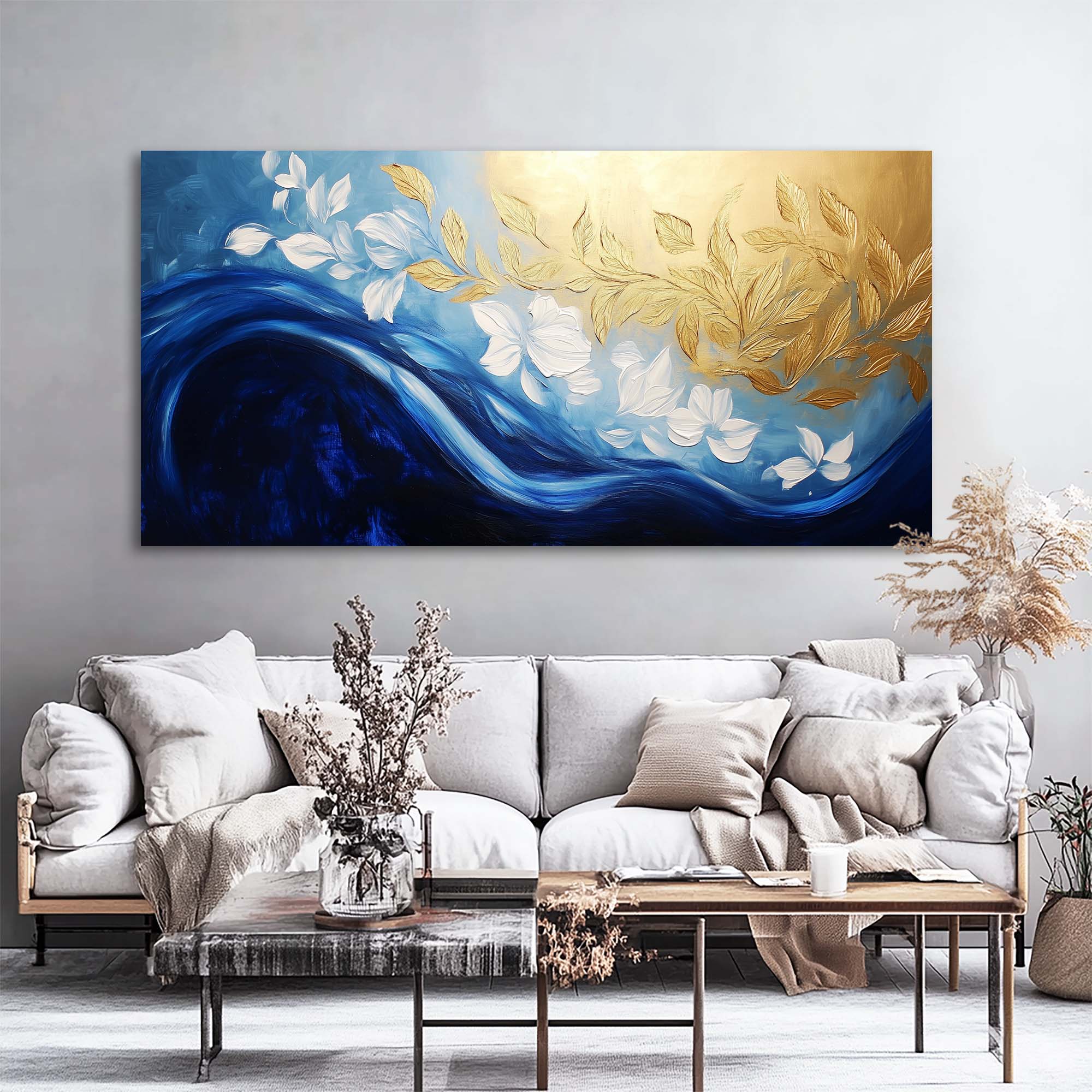 Navy Blue Wildlife Nature Wall Art Modern Canvas Painting Prints Artwork Office Hallway Bedroom Living Room Decor