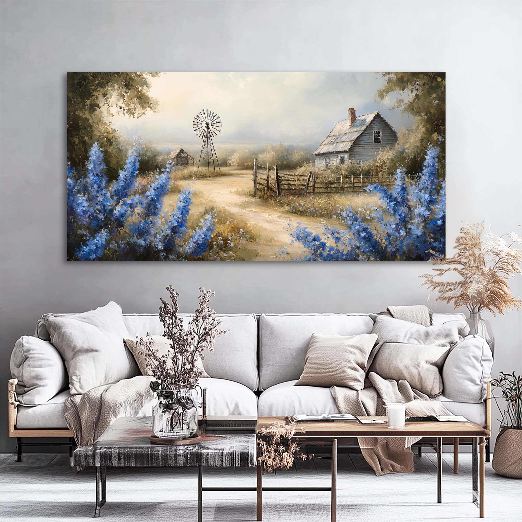 Blue Country Nature Canvas Wall Art for Living Room Prints Artwork Bedroom Office Decor