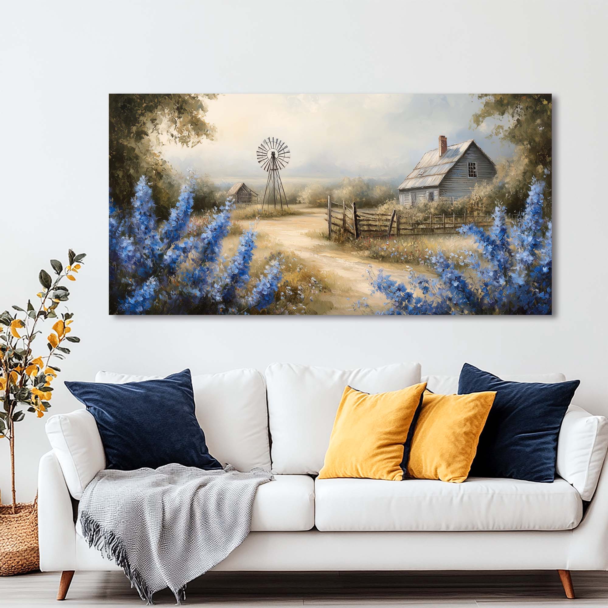 Blue Country Nature Canvas Wall Art for Living Room Prints Artwork Bedroom Office Decor
