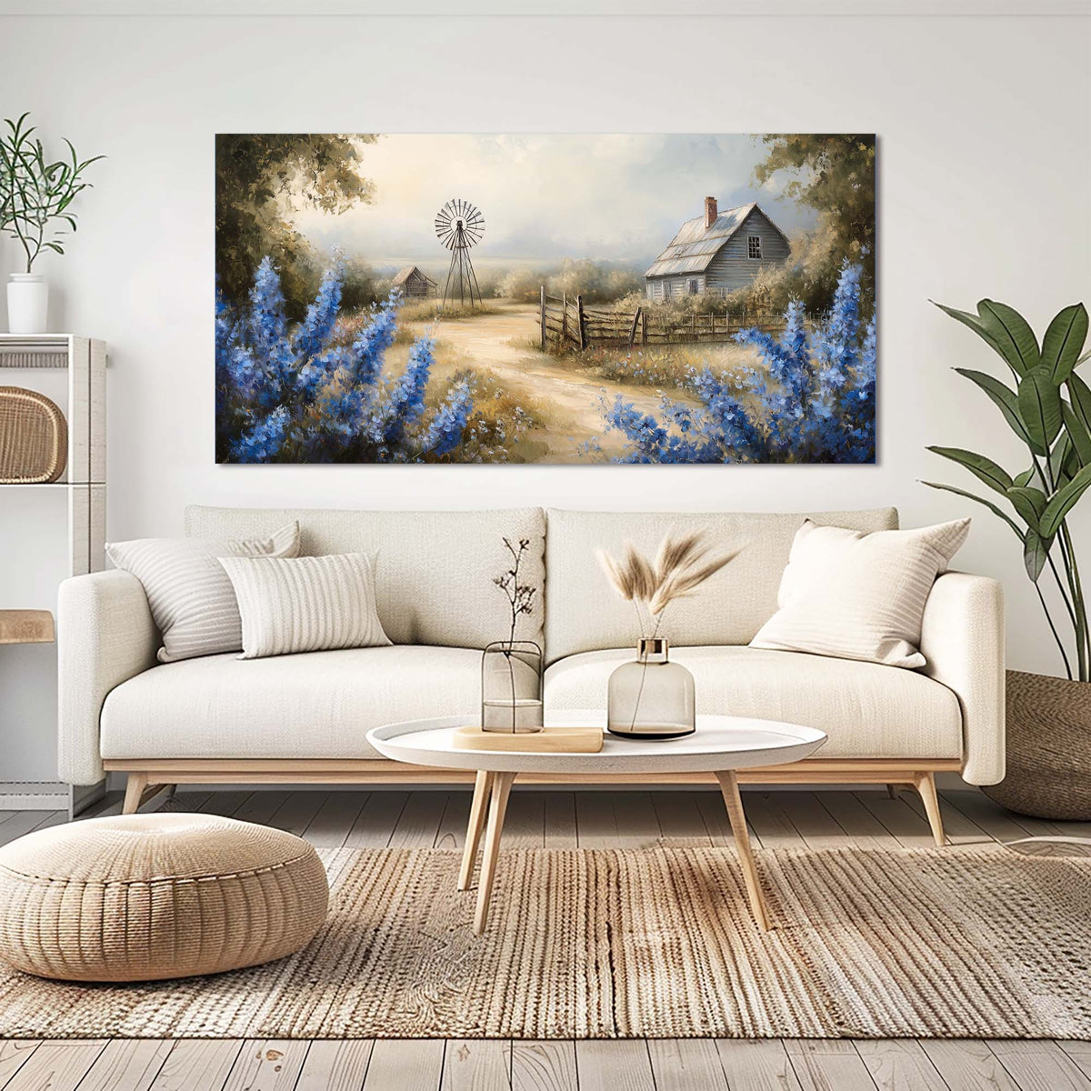 Blue Country Nature Canvas Wall Art for Living Room Prints Artwork Bedroom Office Decor