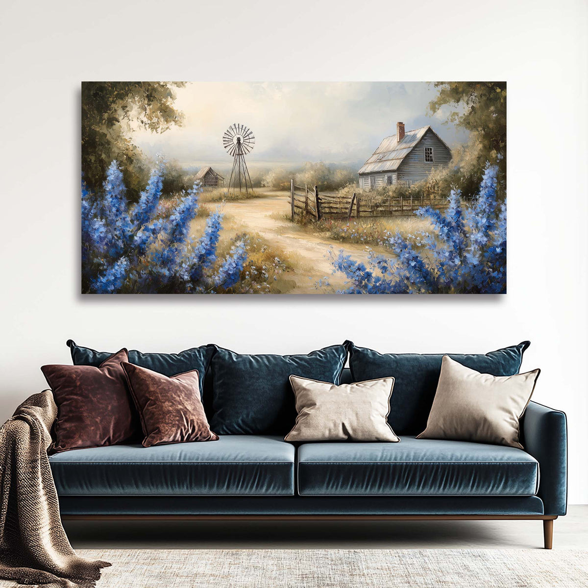 Blue Country Nature Canvas Wall Art for Living Room Prints Artwork Bedroom Office Decor