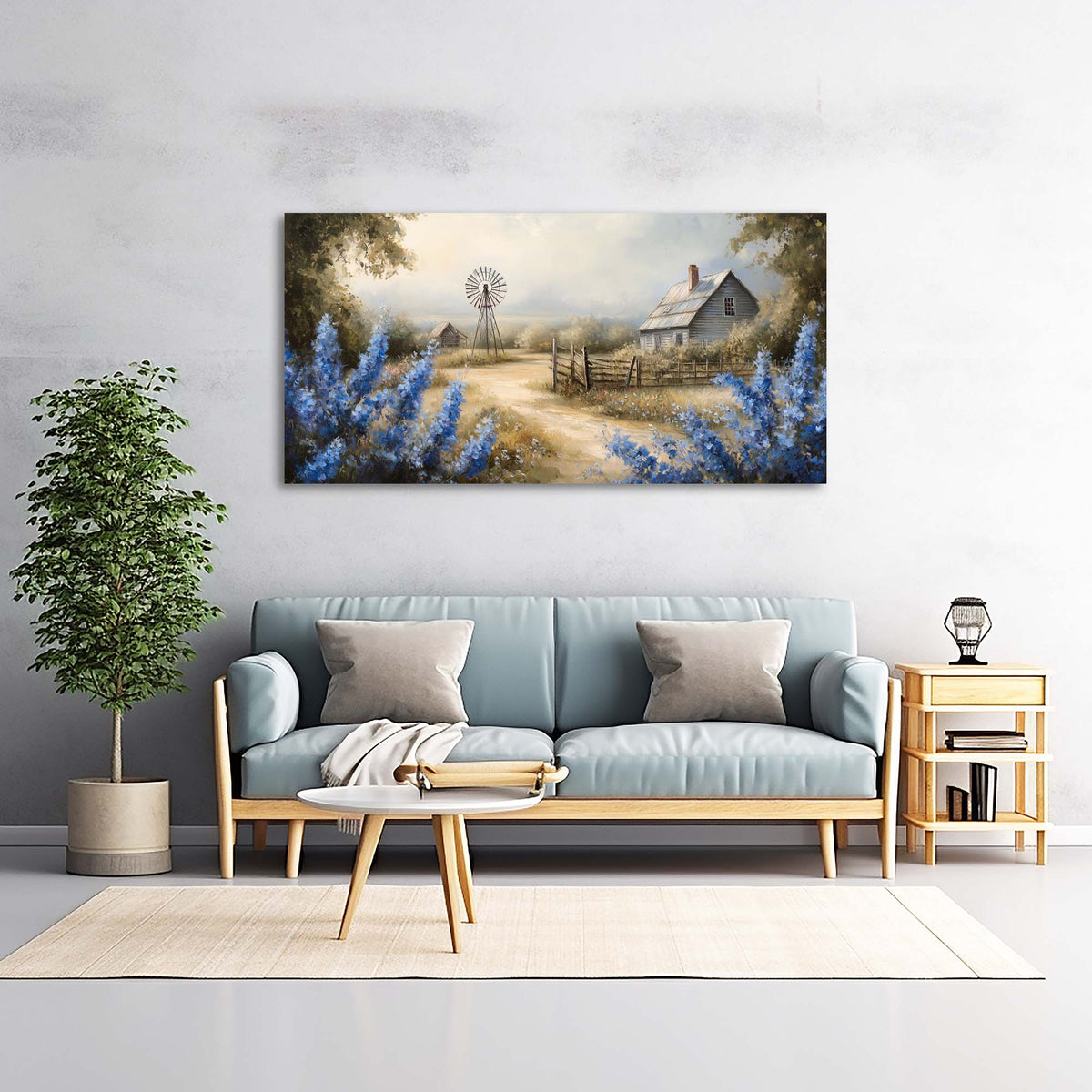 Blue Country Nature Canvas Wall Art for Living Room Prints Artwork Bedroom Office Decor