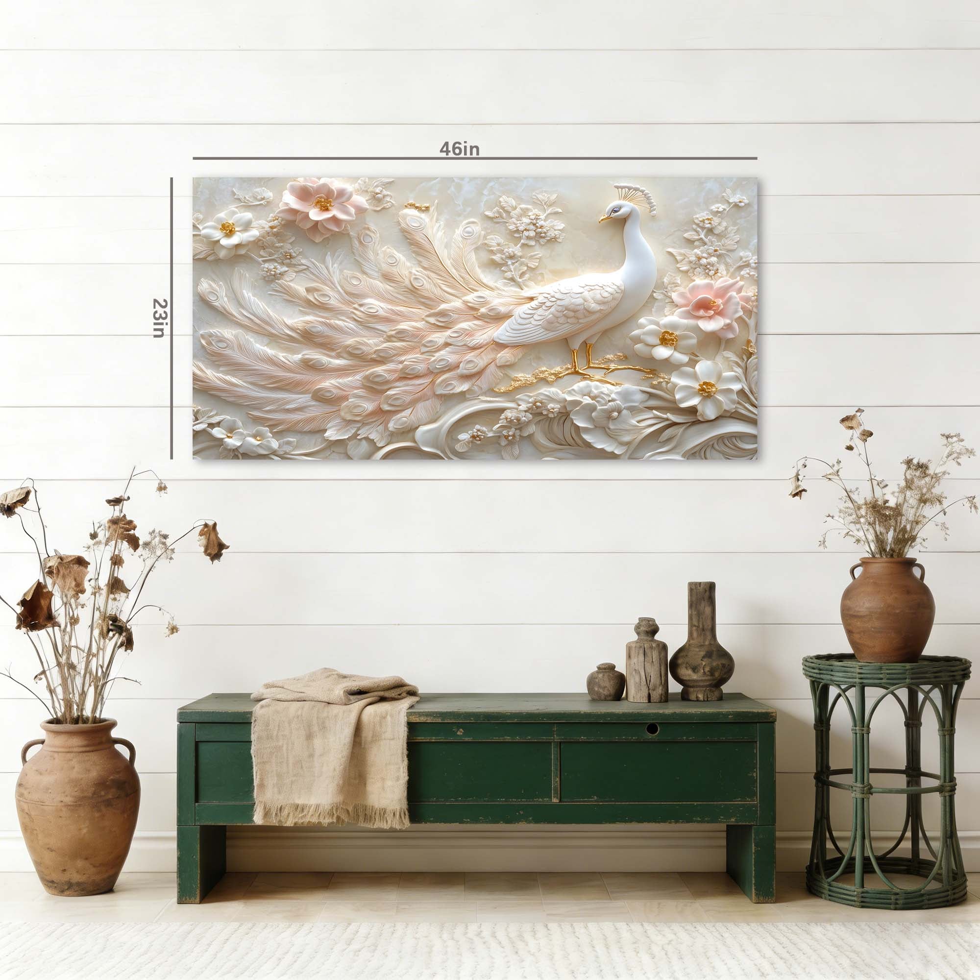 Beige Oriental Floral Canvas Wall Art