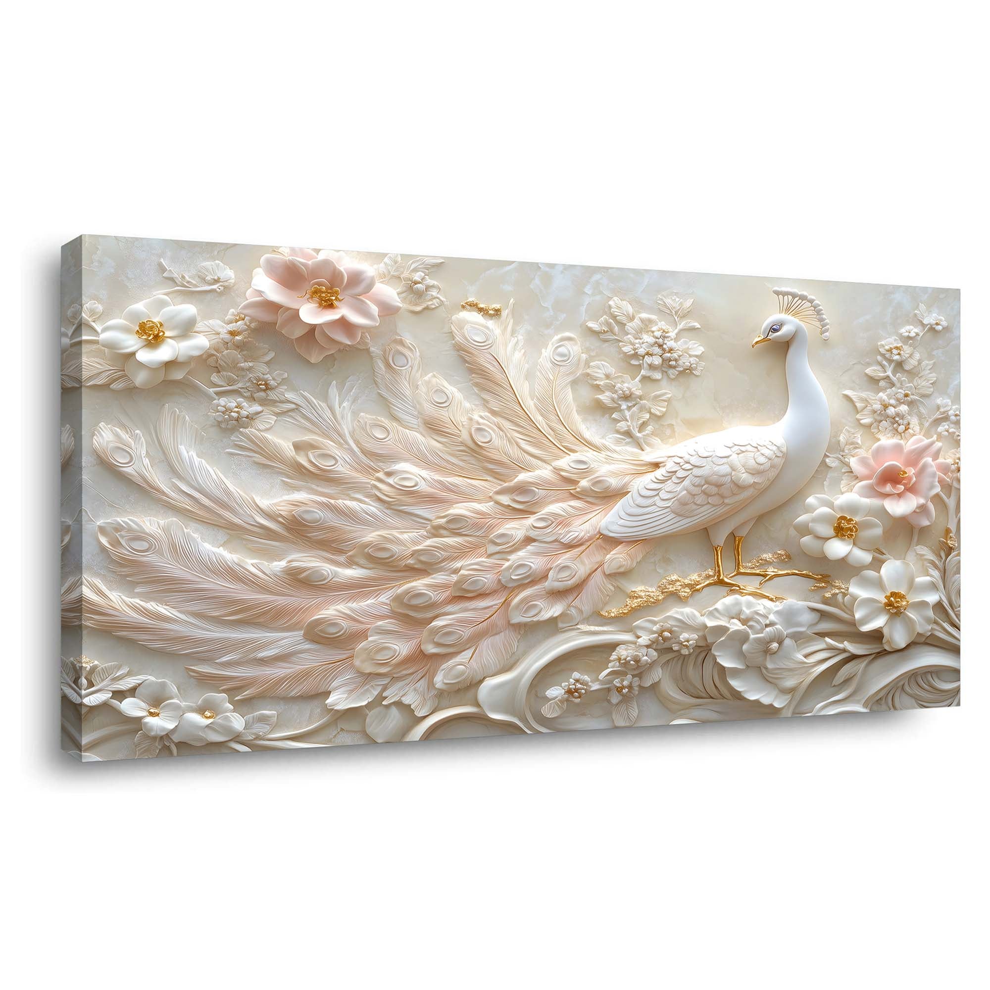 Beige oriental floral canvas wall art