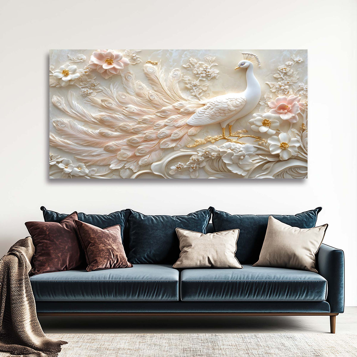 Beige Oriental Floral Canvas Wall Art