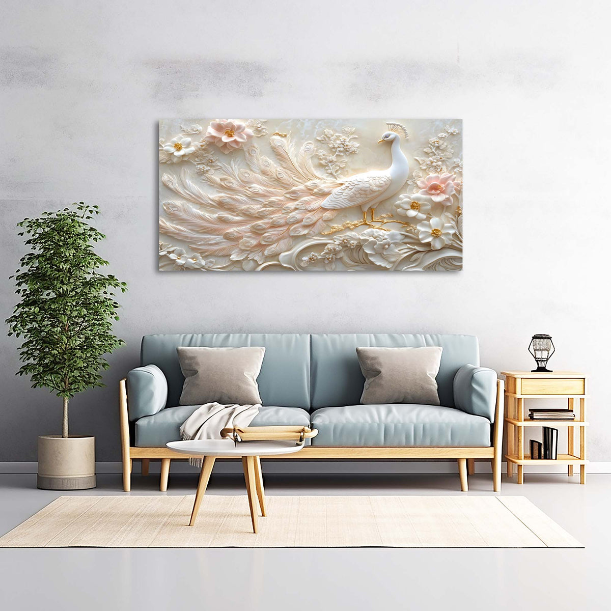 Beige Oriental Floral Canvas Wall Art