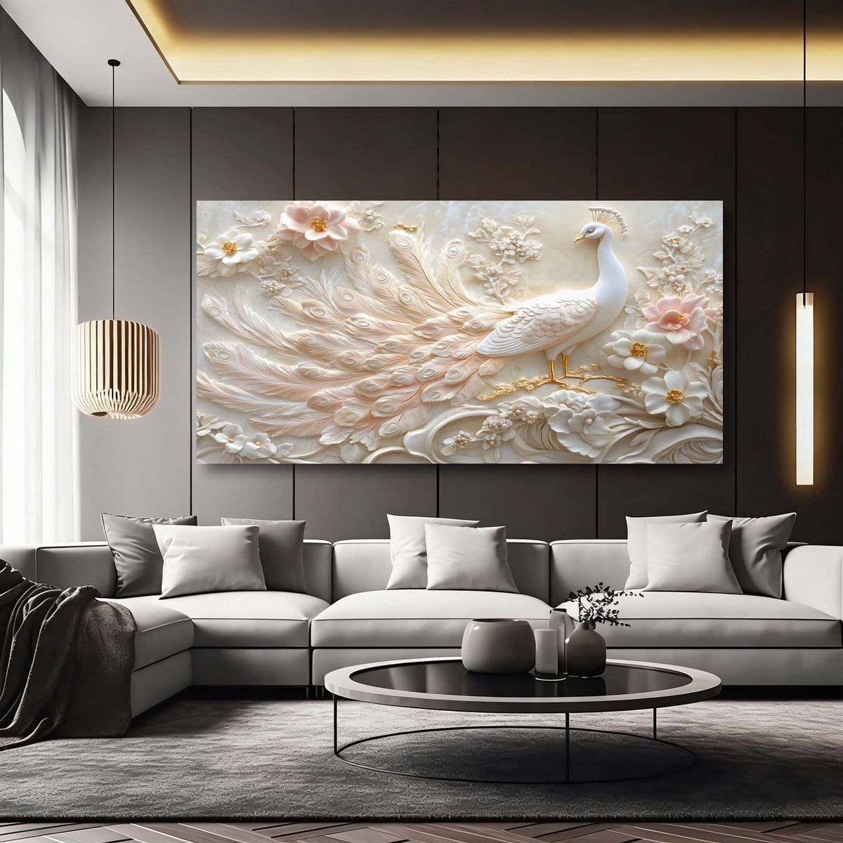 Beige Oriental Floral Canvas Wall Art