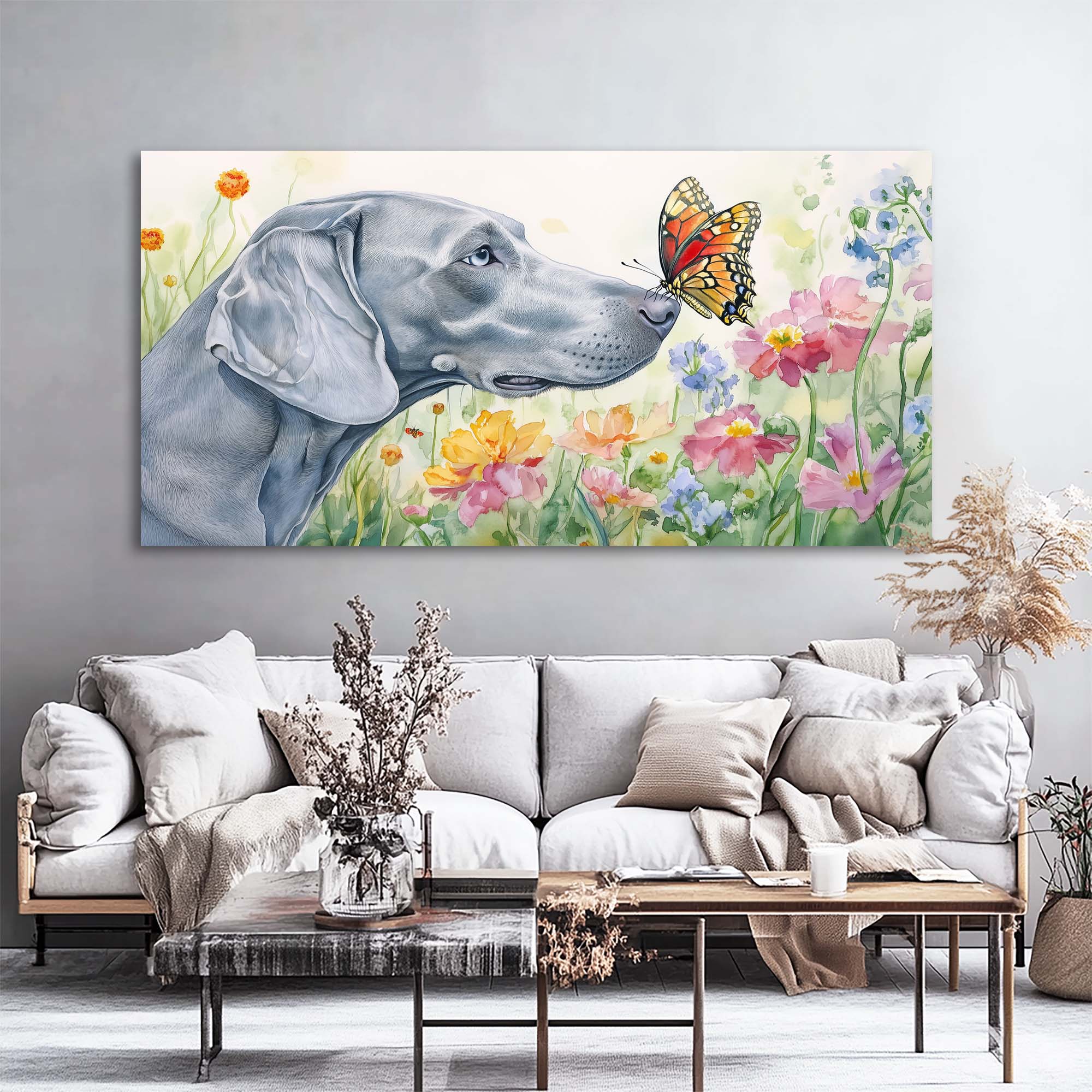 Gray Floral Canvas Wall Art for Living Room