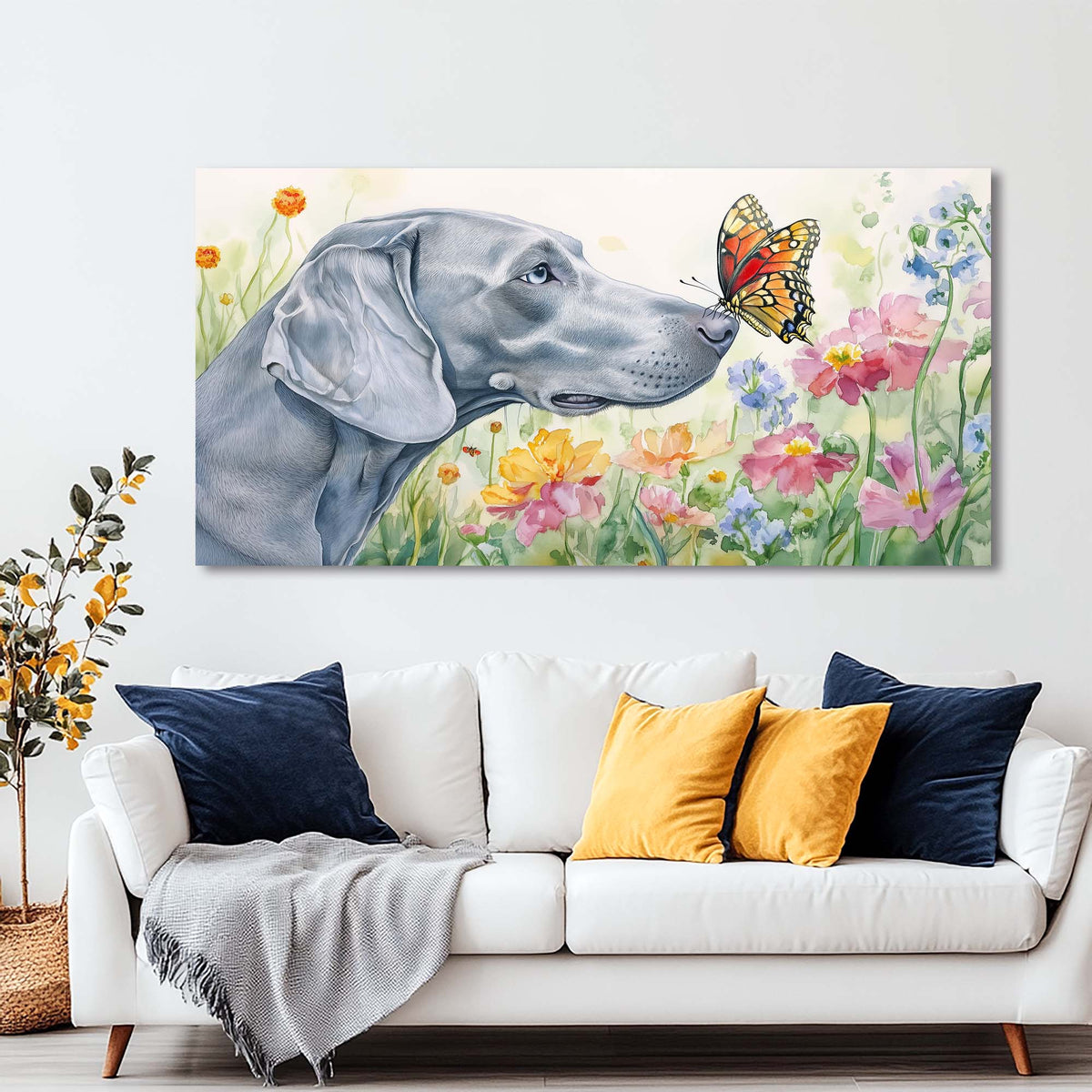 Gray Floral Canvas Wall Art for Living Room