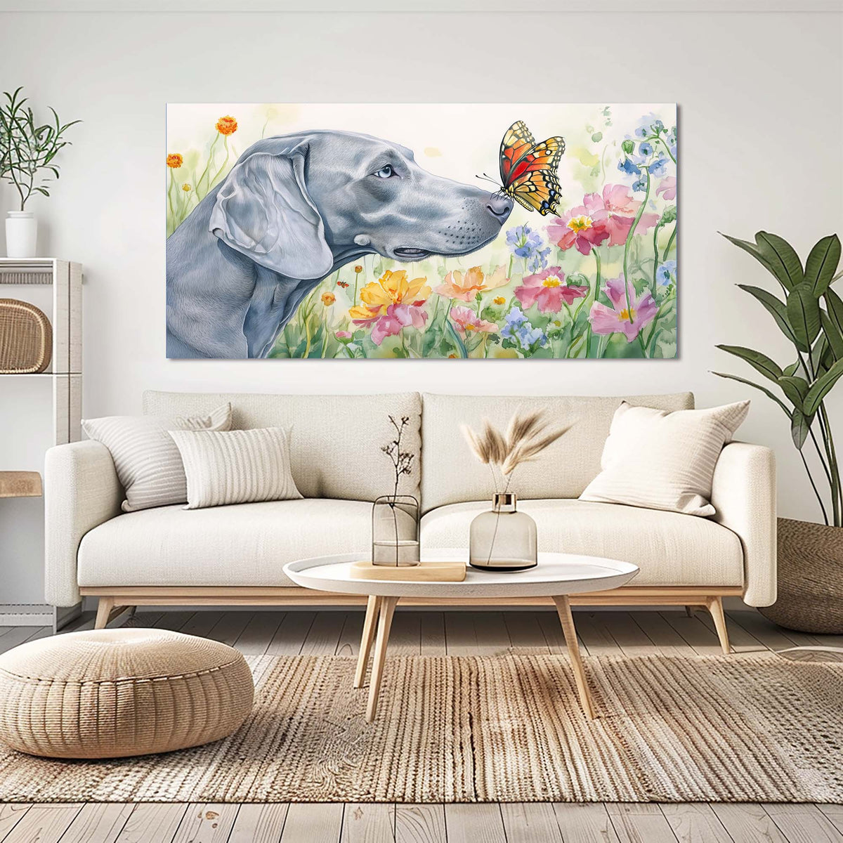 Gray Floral Canvas Wall Art for Living Room