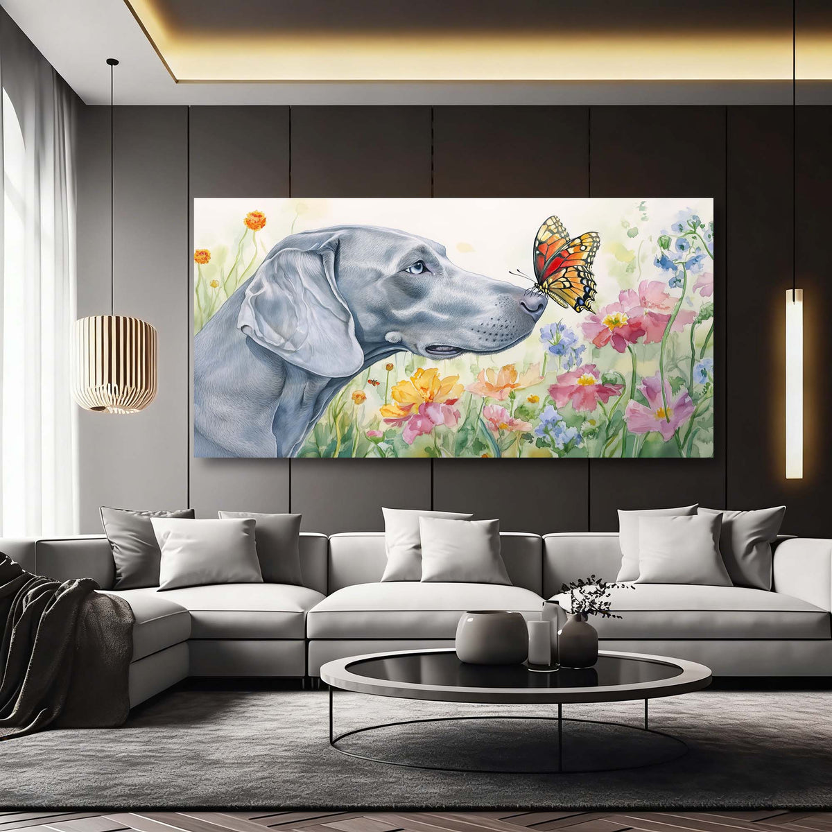 Gray Floral Canvas Wall Art for Living Room