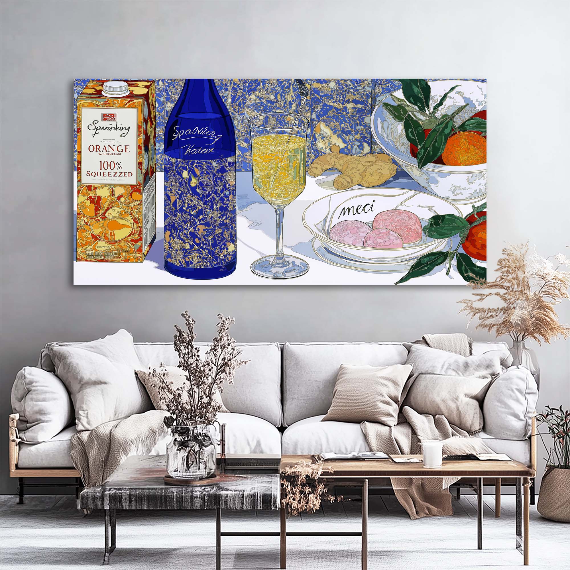 Blue Pretty Floral Wall Art Canvas Painting Prints Artwor Office Bedroom Living Room Decor
