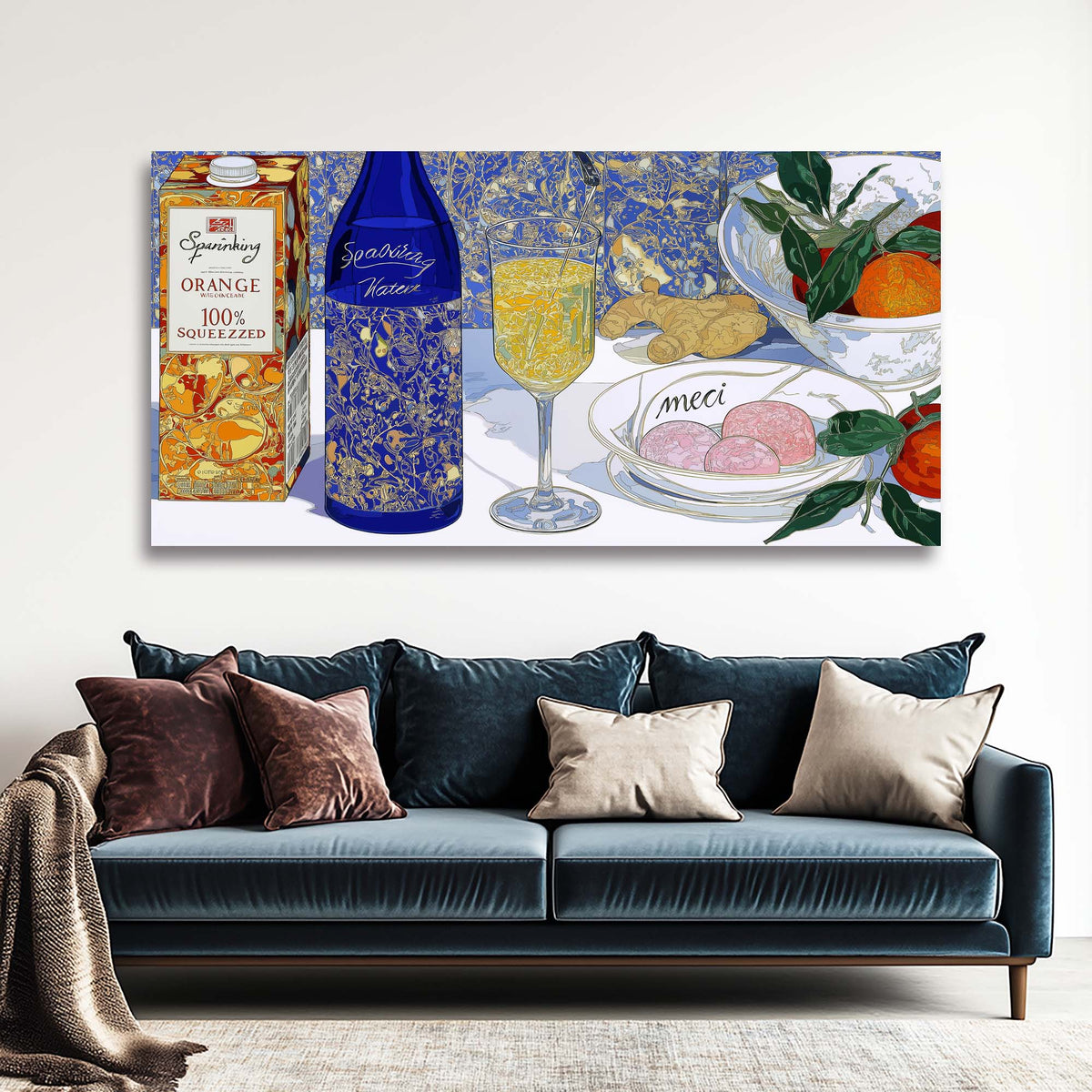 Blue Pretty Floral Wall Art Canvas Painting Prints Artwor Office Bedroom Living Room Decor