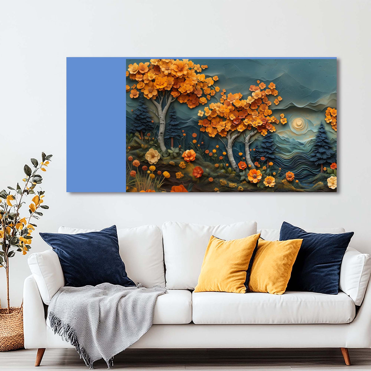 Navy Blue Fantasy Floral Canvas Wall Art for Living Room Prints Artwork Bedroom Office Decor