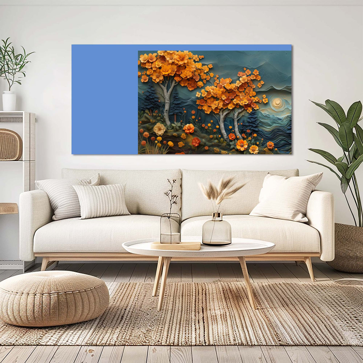 Navy Blue Fantasy Floral Canvas Wall Art for Living Room Prints Artwork Bedroom Office Decor