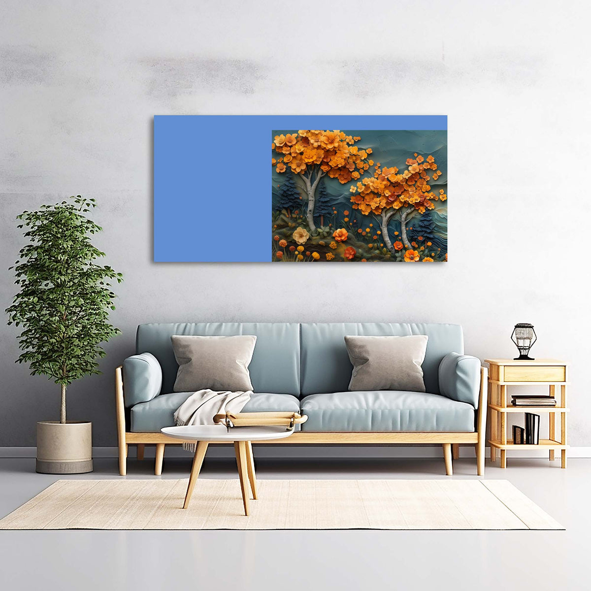 Navy Blue Fantasy Floral Canvas Wall Art for Living Room Prints Artwork Bedroom Office Decor