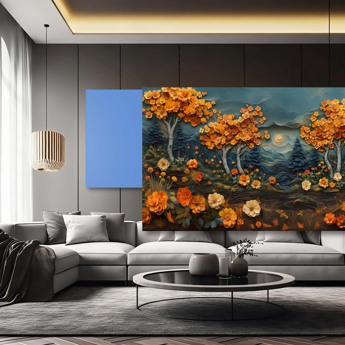 Navy Blue Fantasy Floral Canvas Wall Art for Living Room Prints Artwork Bedroom Office Decor