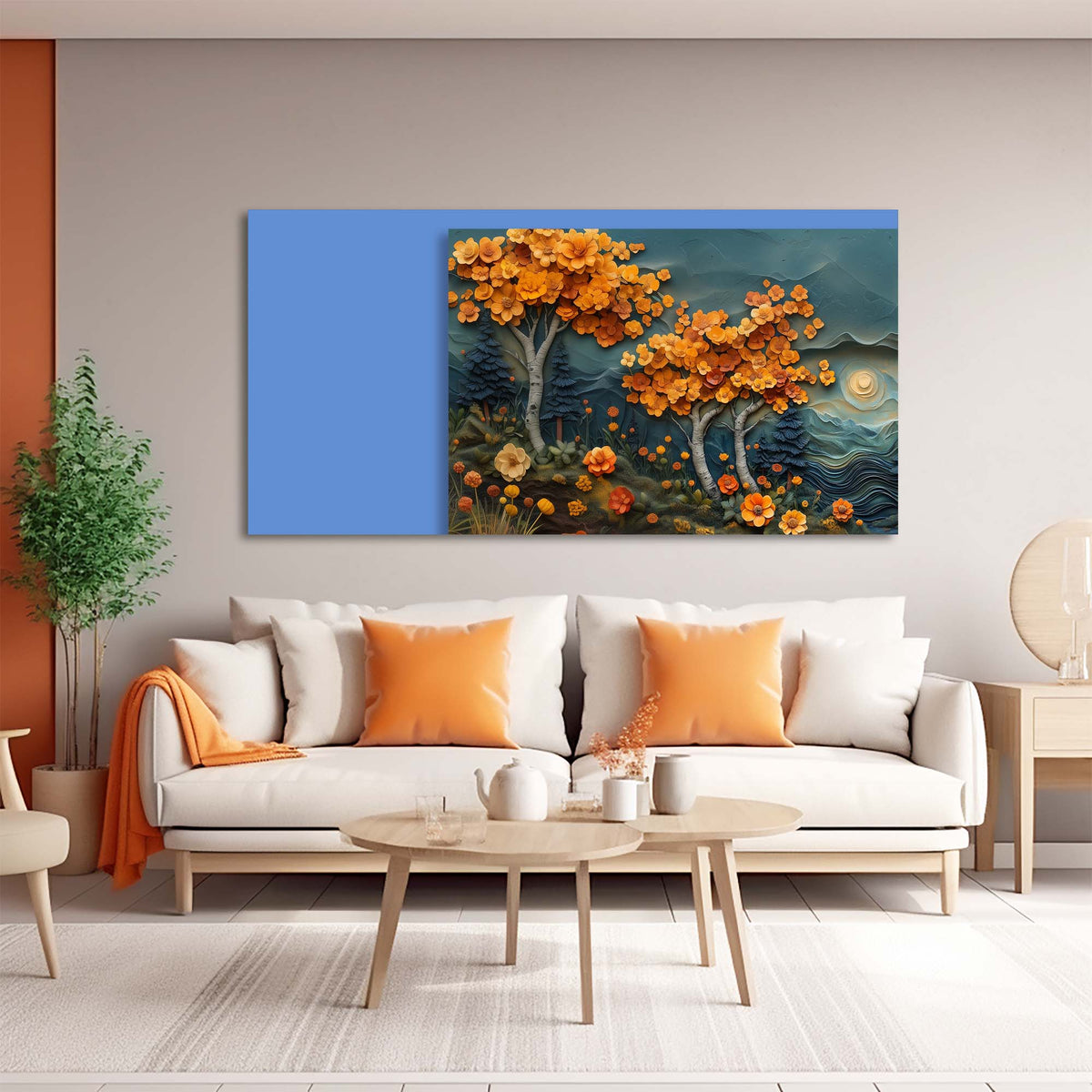 Navy Blue Fantasy Floral Canvas Wall Art for Living Room Prints Artwork Bedroom Office Decor