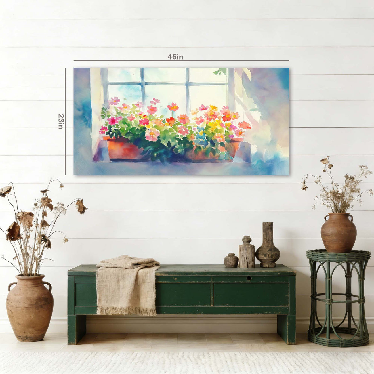Green Pretty Floral Canvas Wall Art for Living Room Prints Artwork Bedroom Office Decor