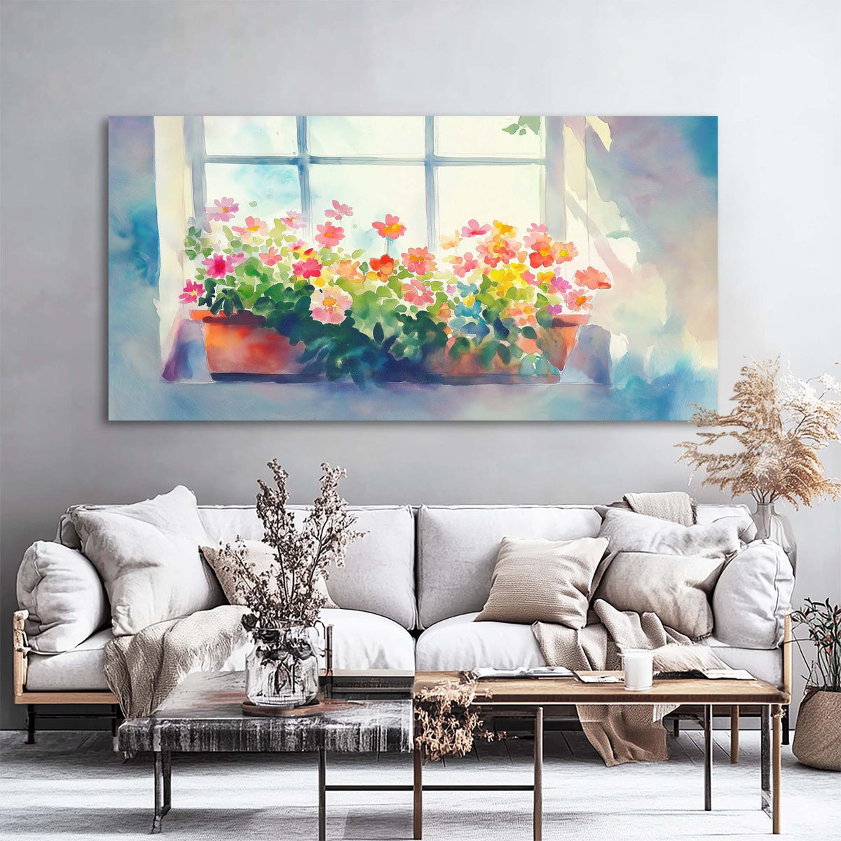 Green Pretty Floral Canvas Wall Art for Living Room Prints Artwork Bedroom Office Decor