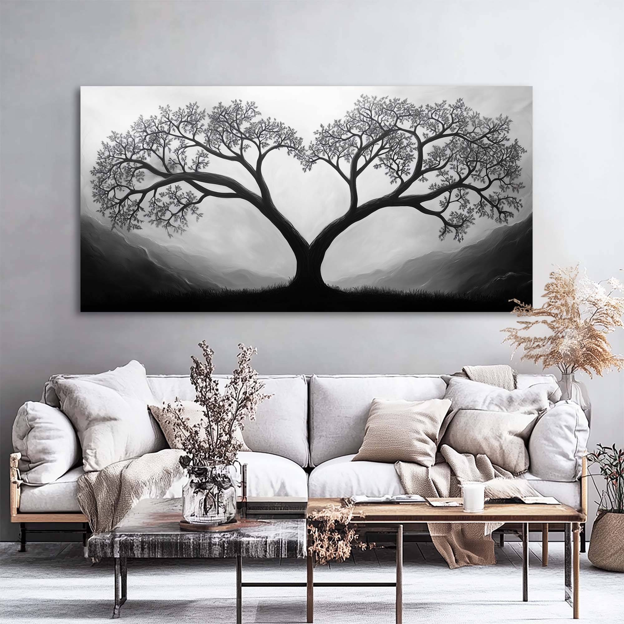 White Black and White Nature Wall Art for Living Room Canvas Painting Prints Artwork Family Bedroom Office Decor
