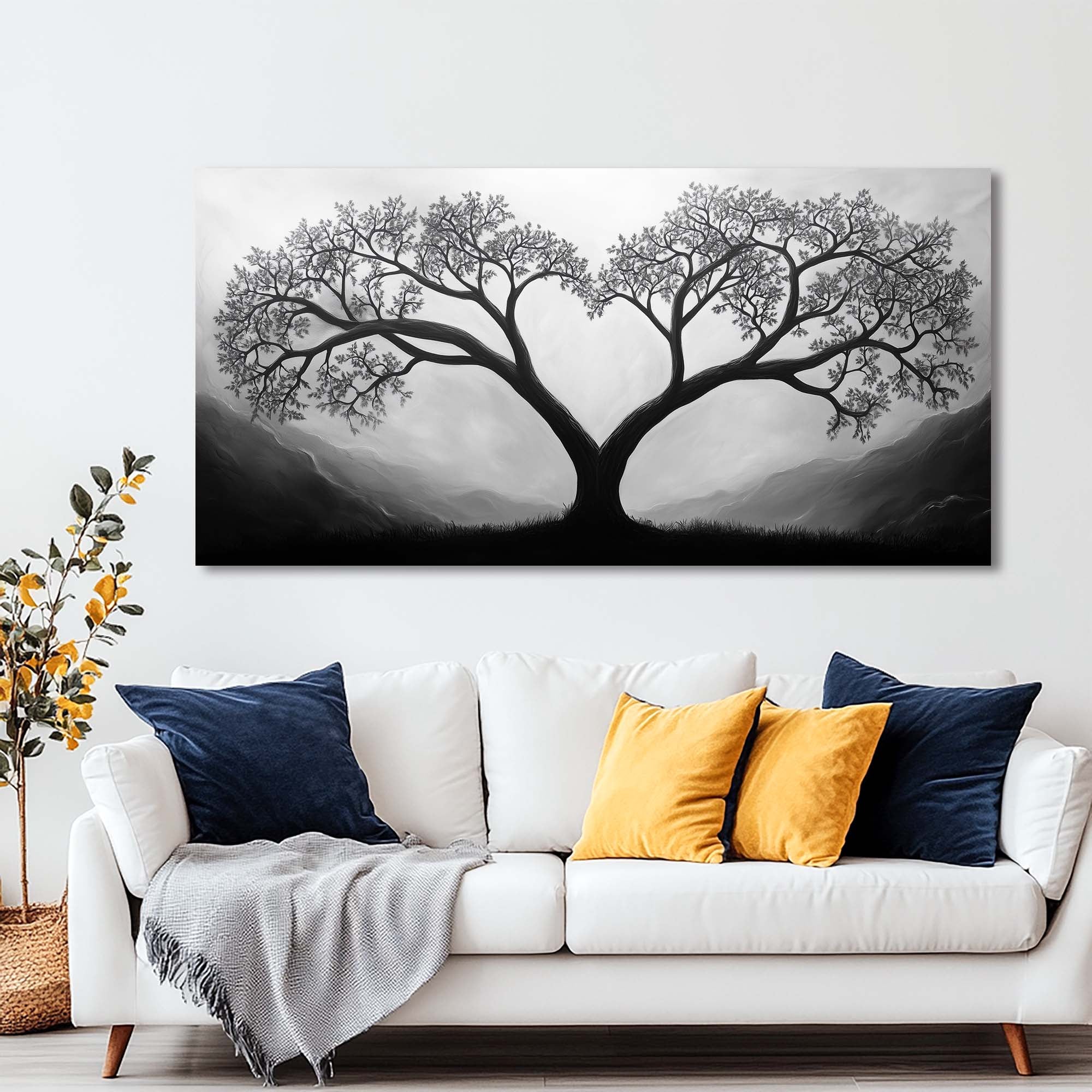 White Black and White Nature Wall Art for Living Room Canvas Painting Prints Artwork Family Bedroom Office Decor