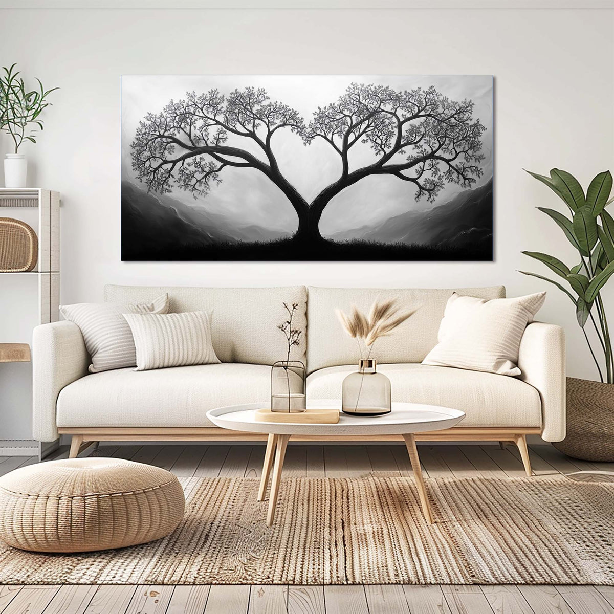 White Black and White Nature Wall Art for Living Room Canvas Painting Prints Artwork Family Bedroom Office Decor