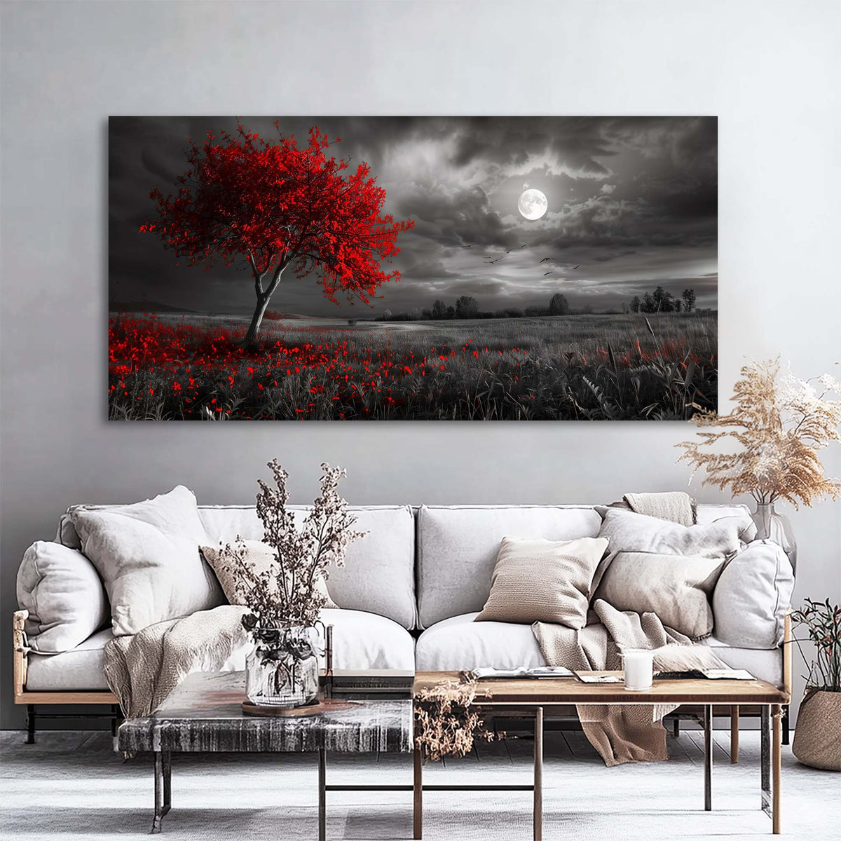 Red Floral Nature Wall Art Modern Canvas Painting Prints Artwork Office Hallway Bedroom Living Room Decor