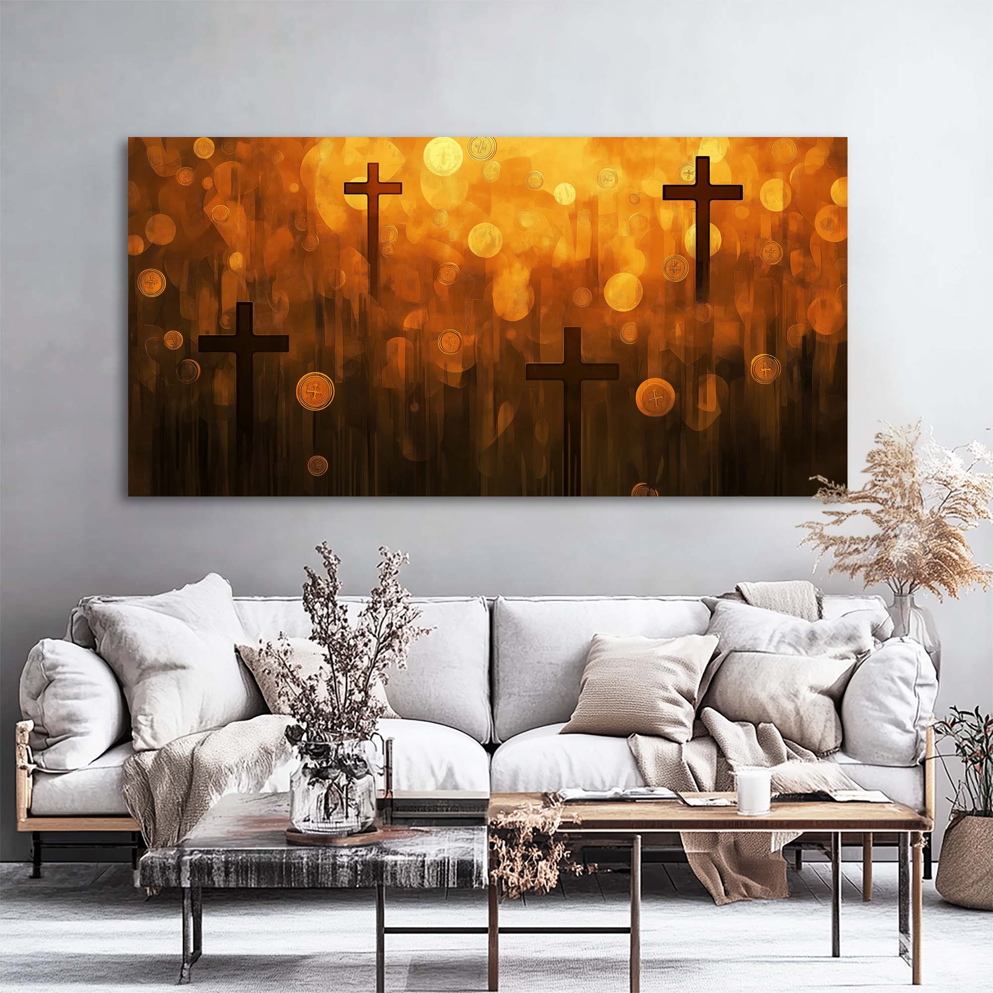 Navy Blue Abstract Religious Canvas Wall Art for Living Room Prints Artwork Bedroom Office Decor