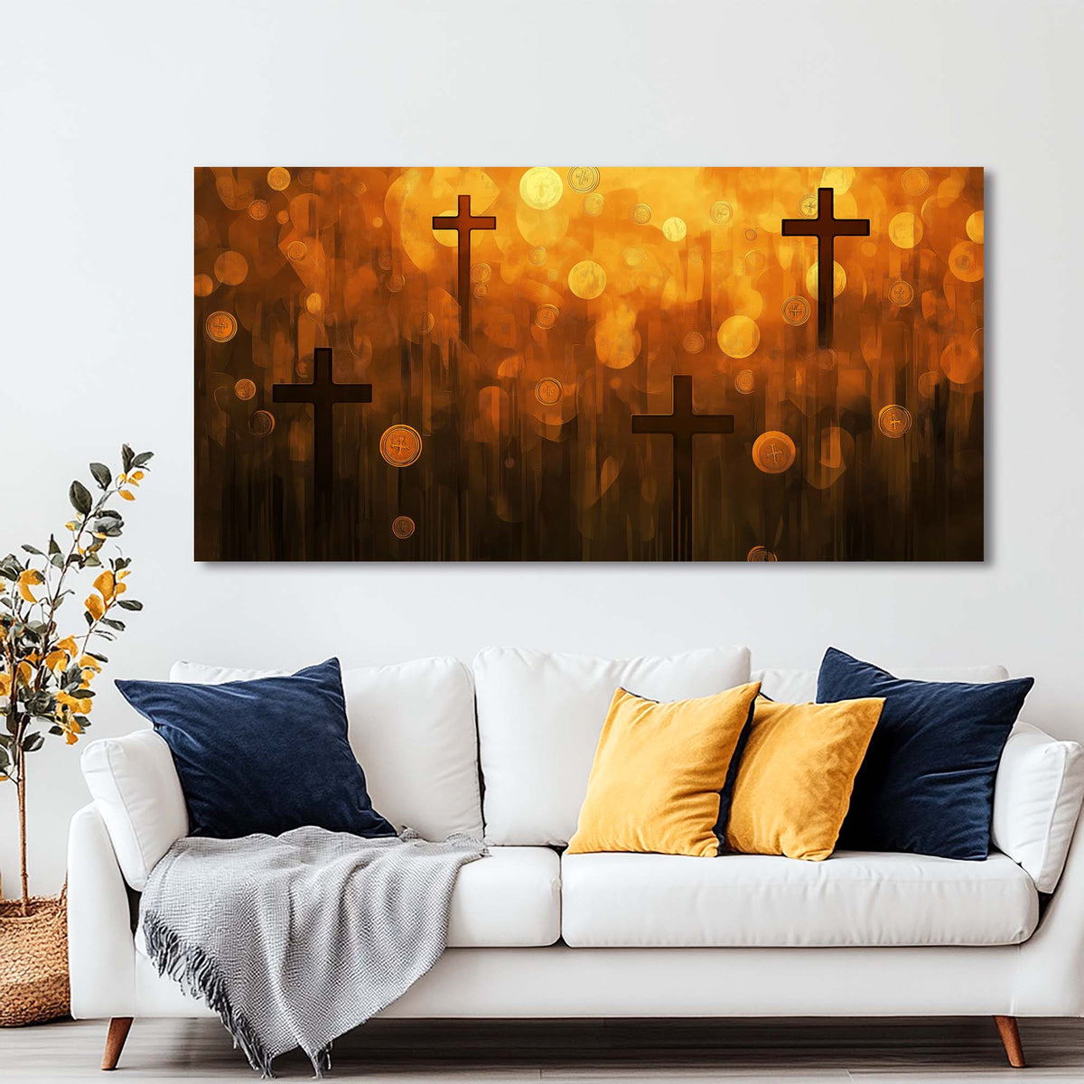 Navy Blue Abstract Religious Canvas Wall Art for Living Room Prints Artwork Bedroom Office Decor
