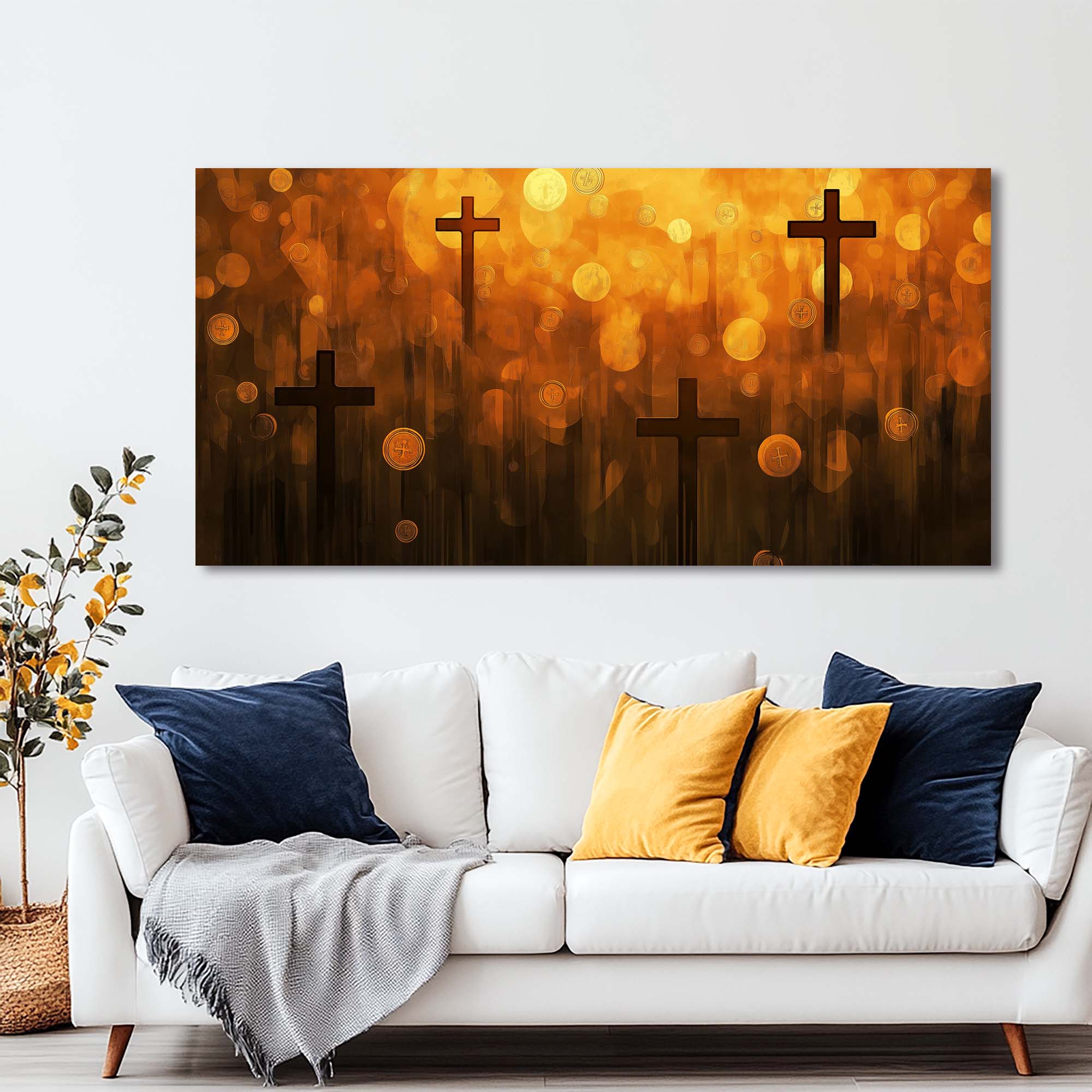 Navy Blue Abstract Religious Canvas Wall Art for Living Room Prints Artwork Bedroom Office Decor