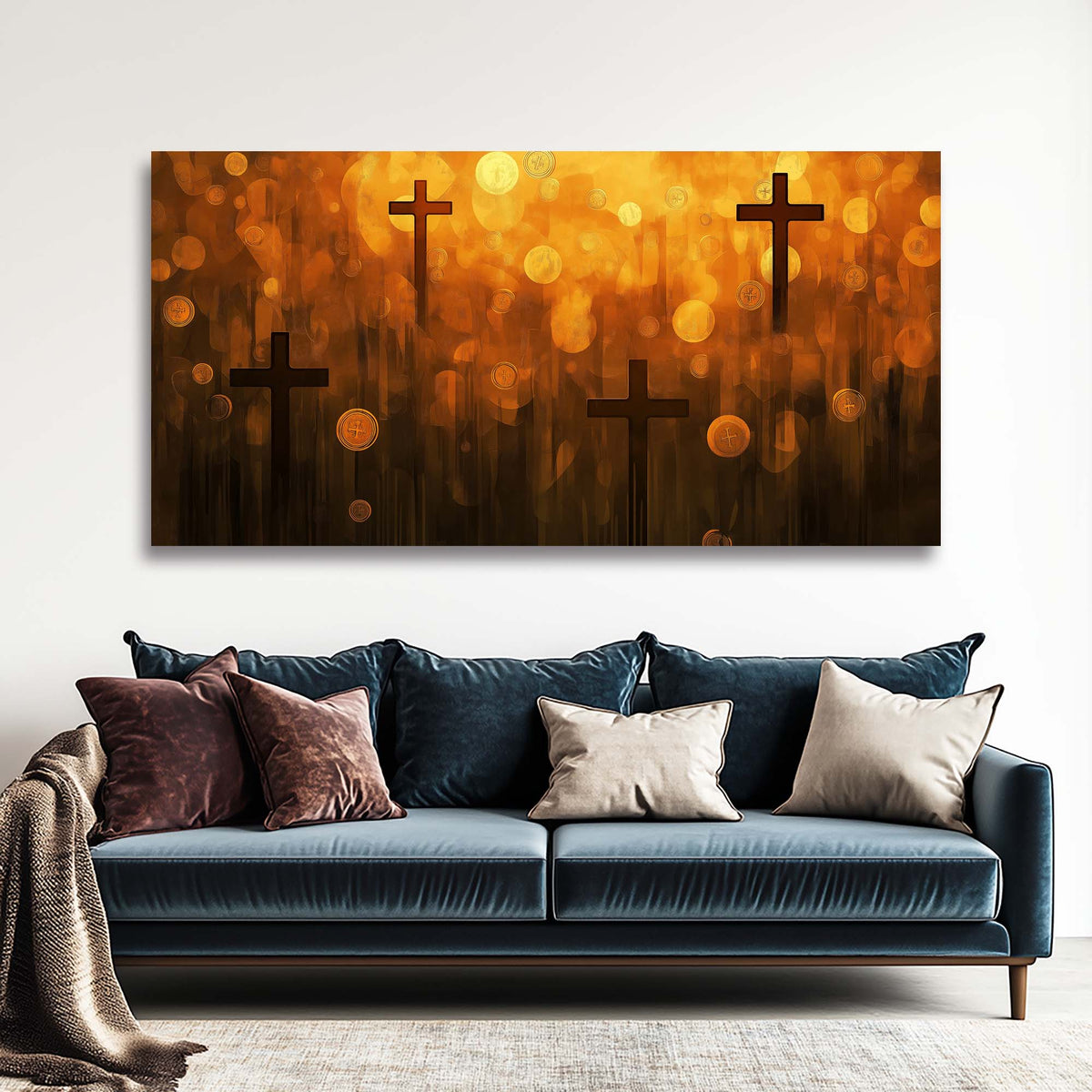Navy Blue Abstract Religious Canvas Wall Art for Living Room Prints Artwork Bedroom Office Decor