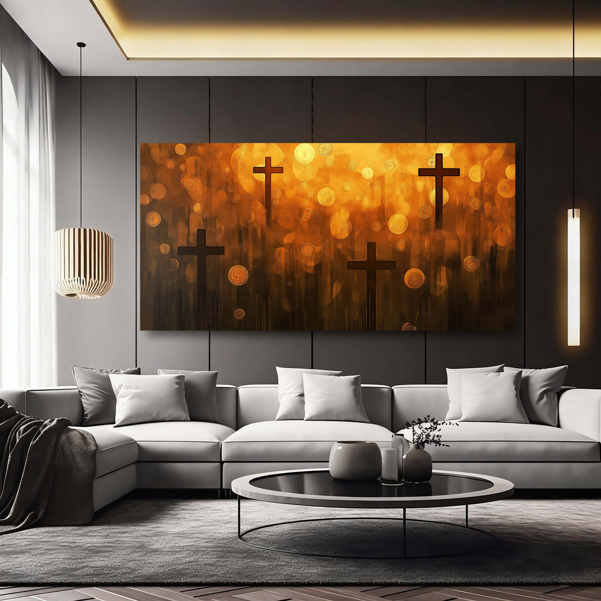 Navy Blue Abstract Religious Canvas Wall Art for Living Room Prints Artwork Bedroom Office Decor