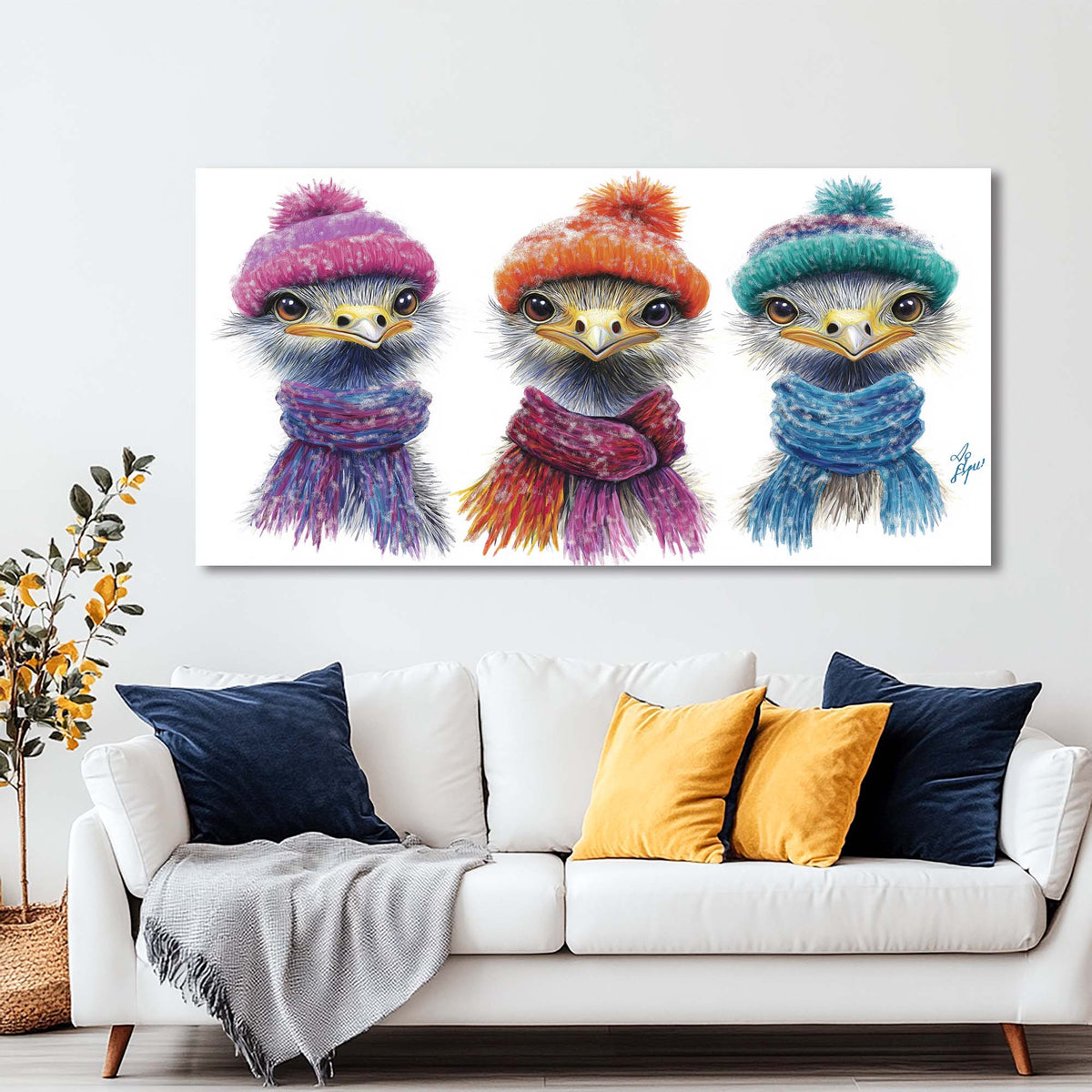 Navy Blue Pretty Birds Wall Art Modern Canvas Painting Prints Artwork Office Hallway Bedroom Living Room Decor