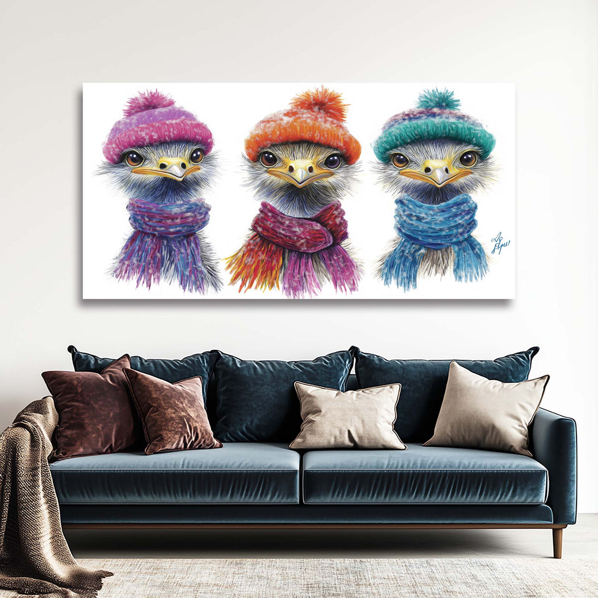 Navy Blue Pretty Birds Wall Art Modern Canvas Painting Prints Artwork Office Hallway Bedroom Living Room Decor