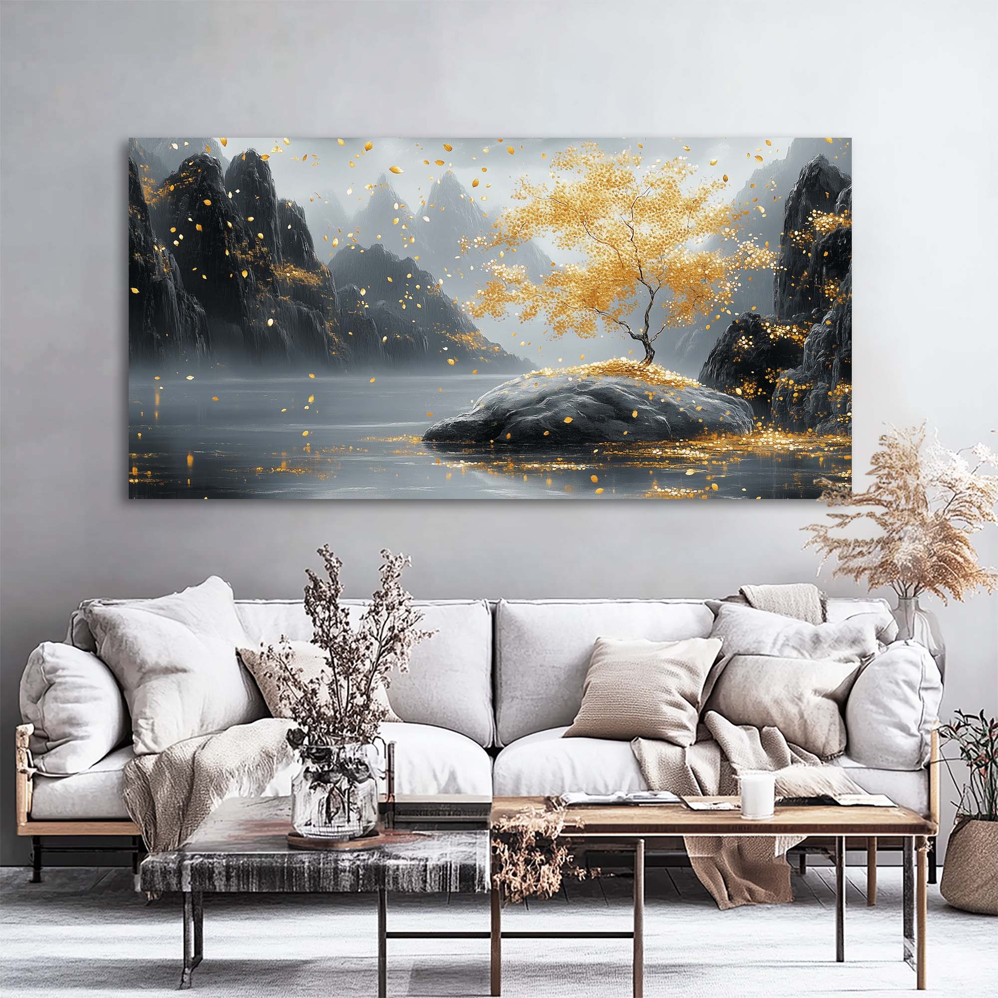 Gold Fantasy Nature Wall Art Canvas Painting Prints Artwor Office Bedroom Living Room Decor