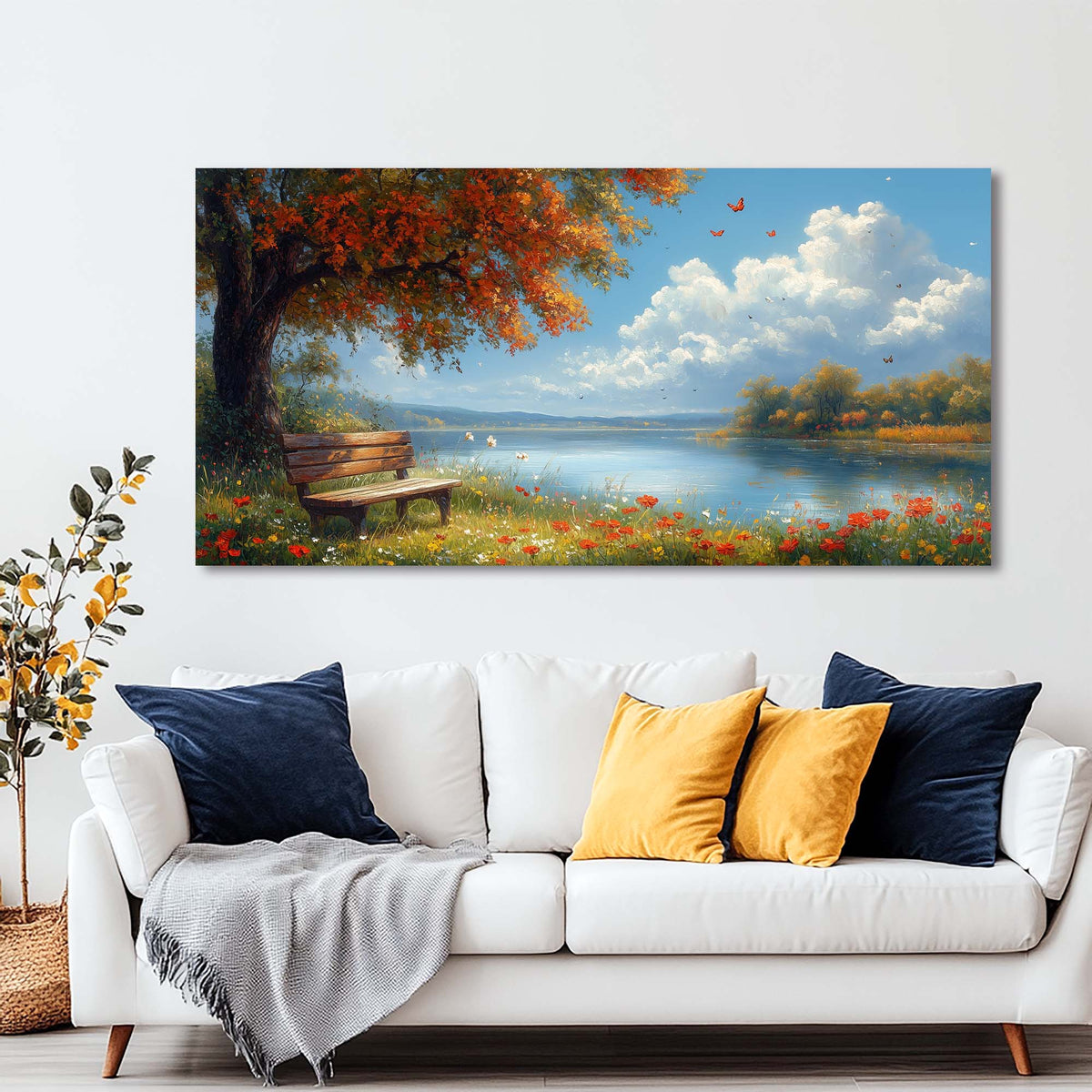 Navy Blue Pretty Floral Wall Art Art Deco Painting Prints Canvas Artwork Living Room Family Bedroom Office Decor