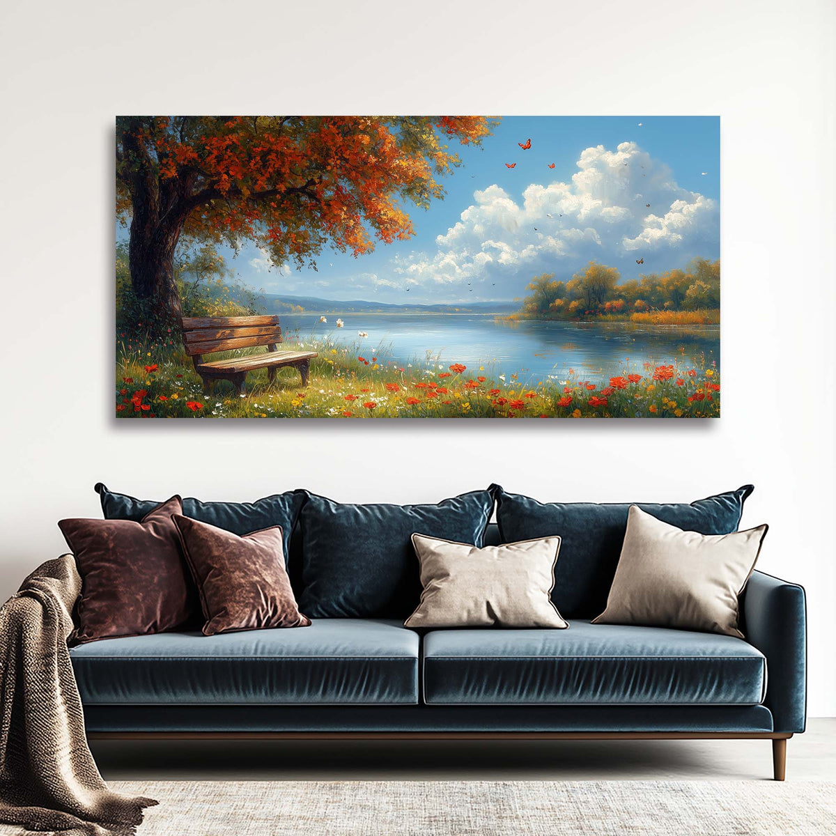 Navy Blue Pretty Floral Wall Art Art Deco Painting Prints Canvas Artwork Living Room Family Bedroom Office Decor