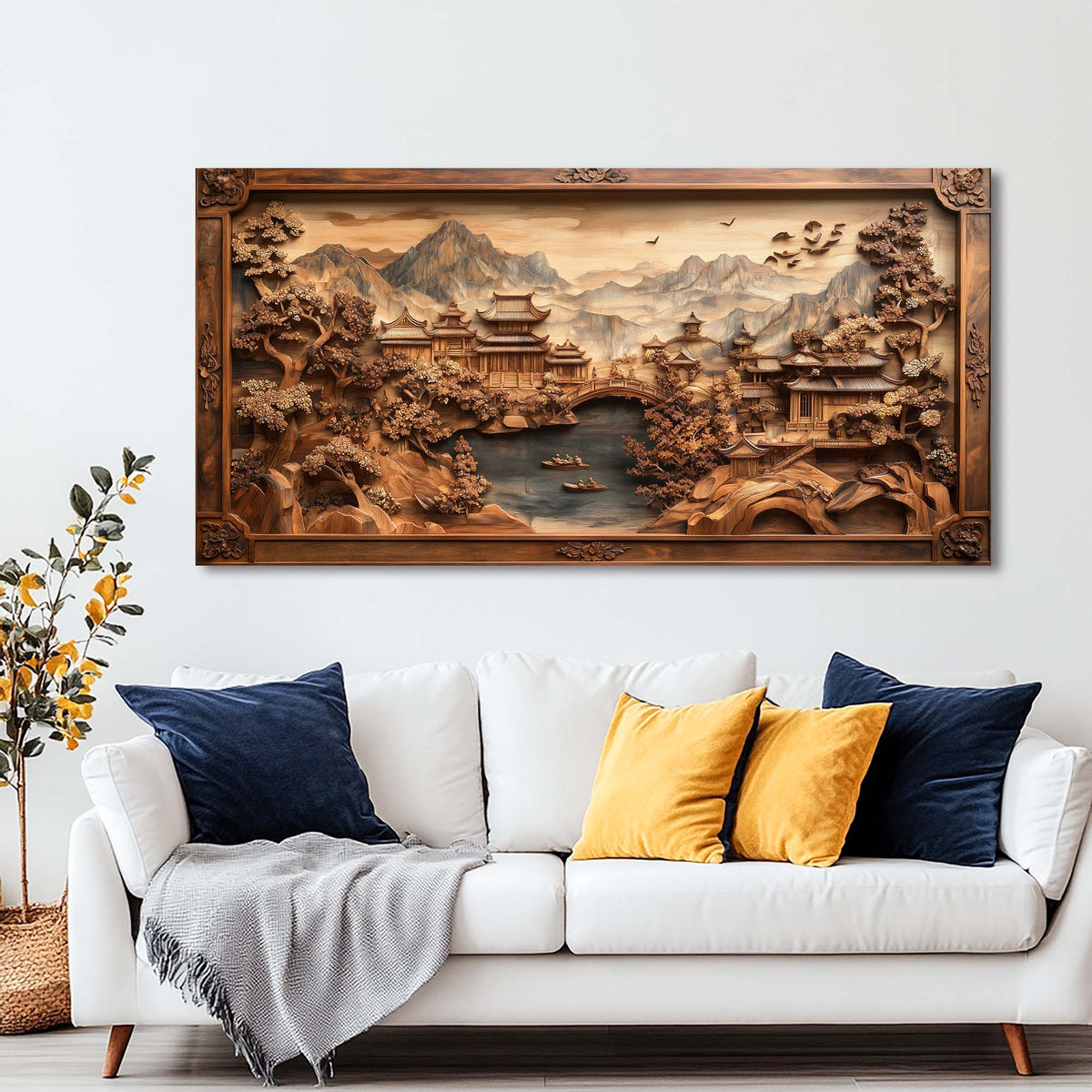 Navy Blue Nature Wall Art for Living Room Canvas Painting Prints Art Deco Artwork Office Bedroom Decor
