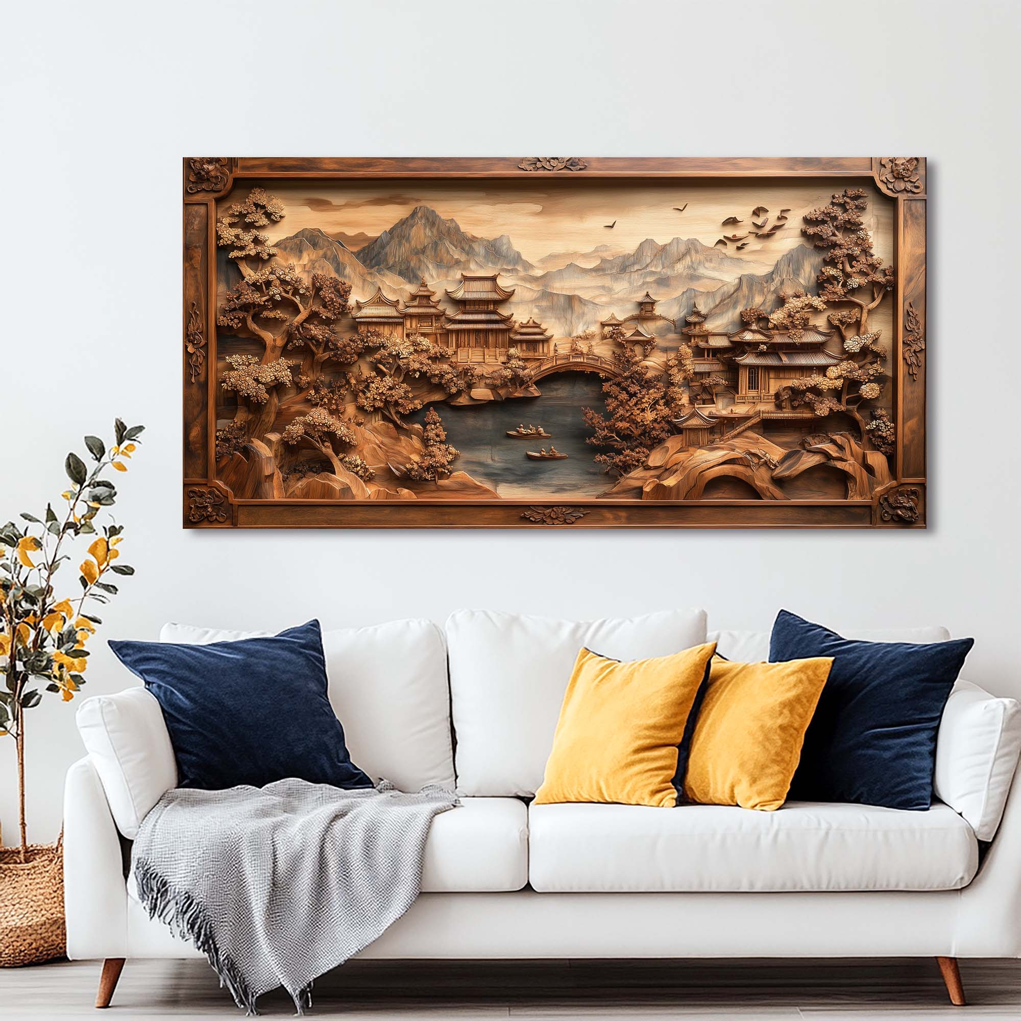 Navy Blue Nature Wall Art for Living Room Canvas Painting Prints Art Deco Artwork Office Bedroom Decor