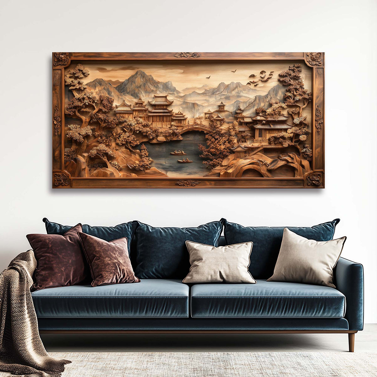 Navy Blue Nature Wall Art for Living Room Canvas Painting Prints Art Deco Artwork Office Bedroom Decor