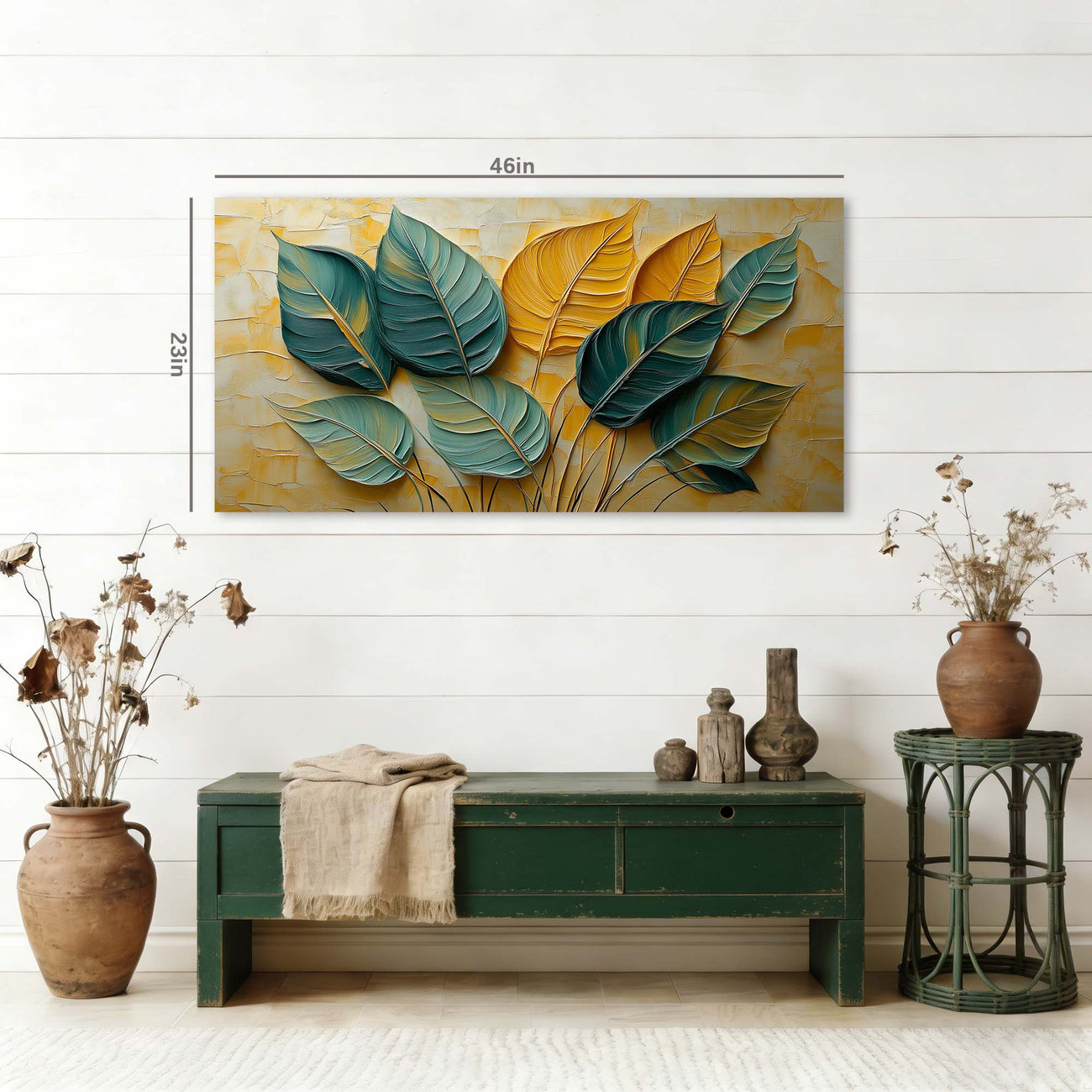 Yellow Teal Floral Wall Art Canvas Painting Prints Artwor Office Bedroom Living Room Decor